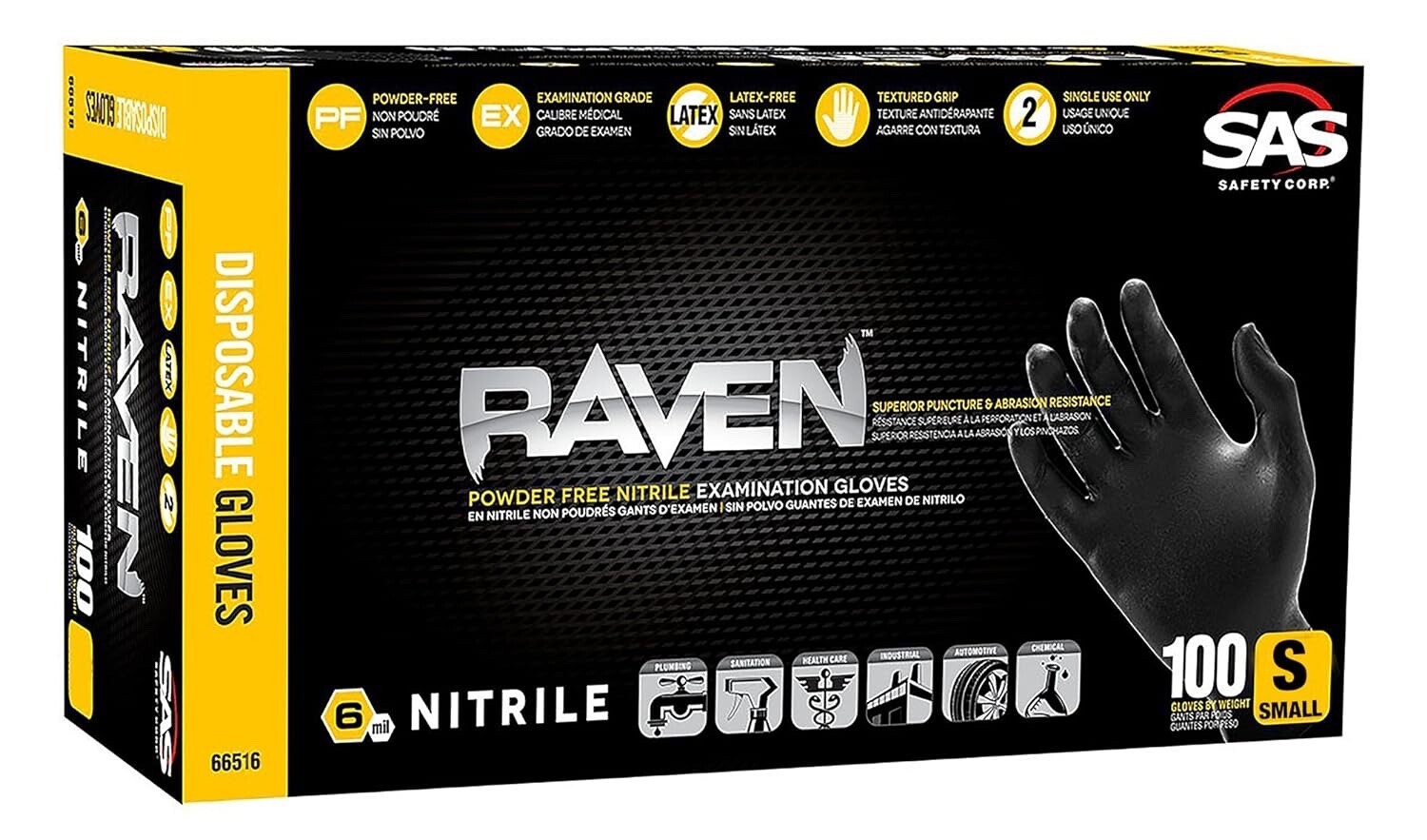 RAVEN™ 66516 Nitrile Disposable Gloves – 6MIL – SMALL – 100-BOX