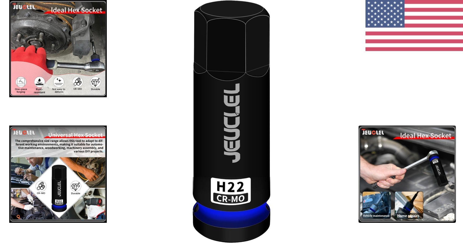 Chrome Molybdenum Steel H22 Hex Impact Socket 1/2-Inch Drive with Pinhole Design