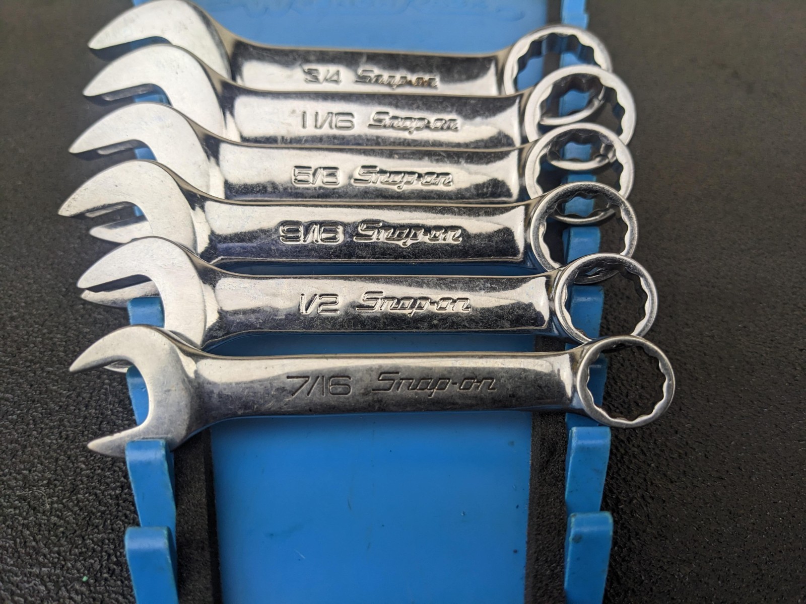 #bn457 Snap-On 12 Pt 6 Piece 7/16″-3/4″ Midget Combination Wrench Set OXI706B
