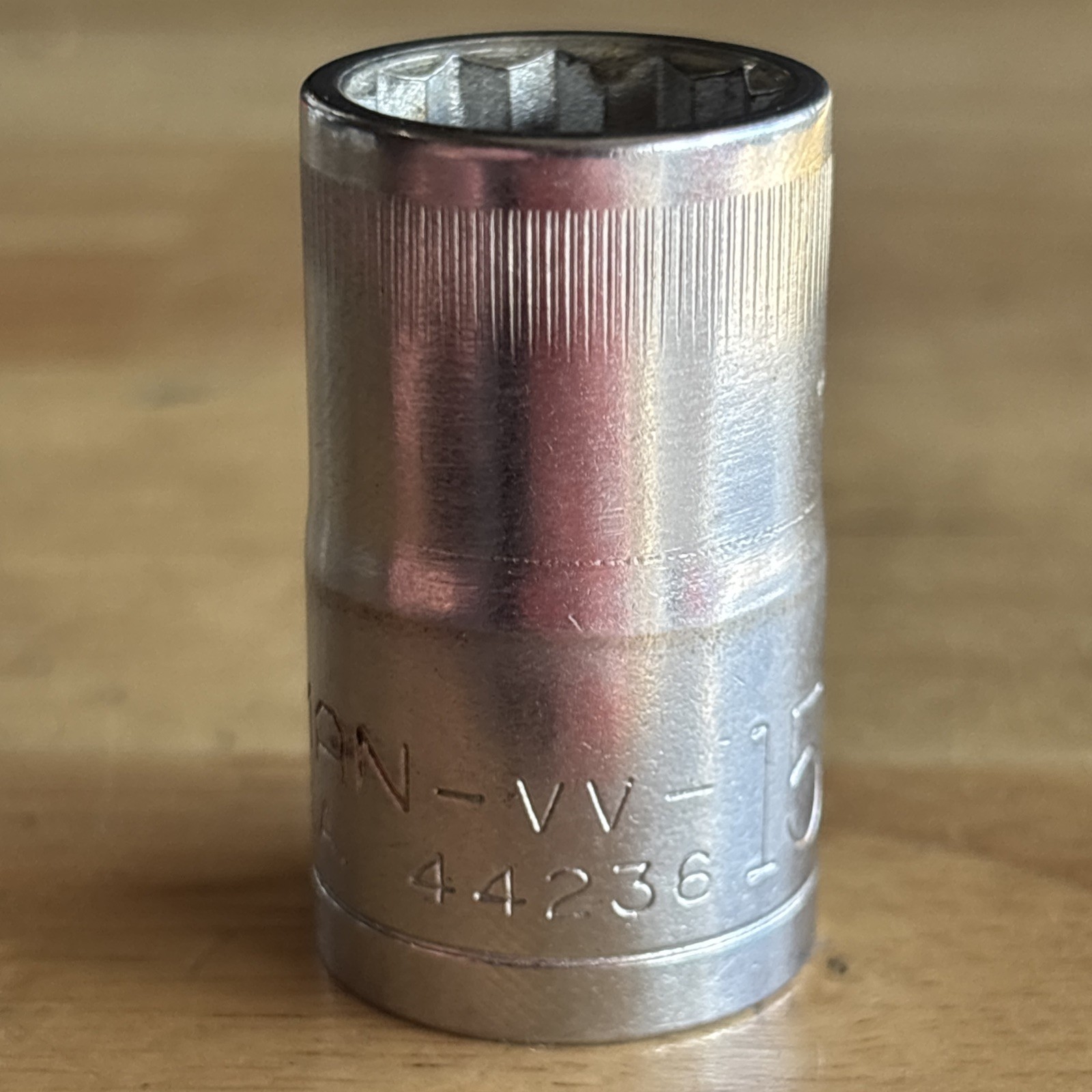 Craftsman 15mm Shallow Socket 1/2″ Drive 12 Point Top Knurl VV Series 44236 USA