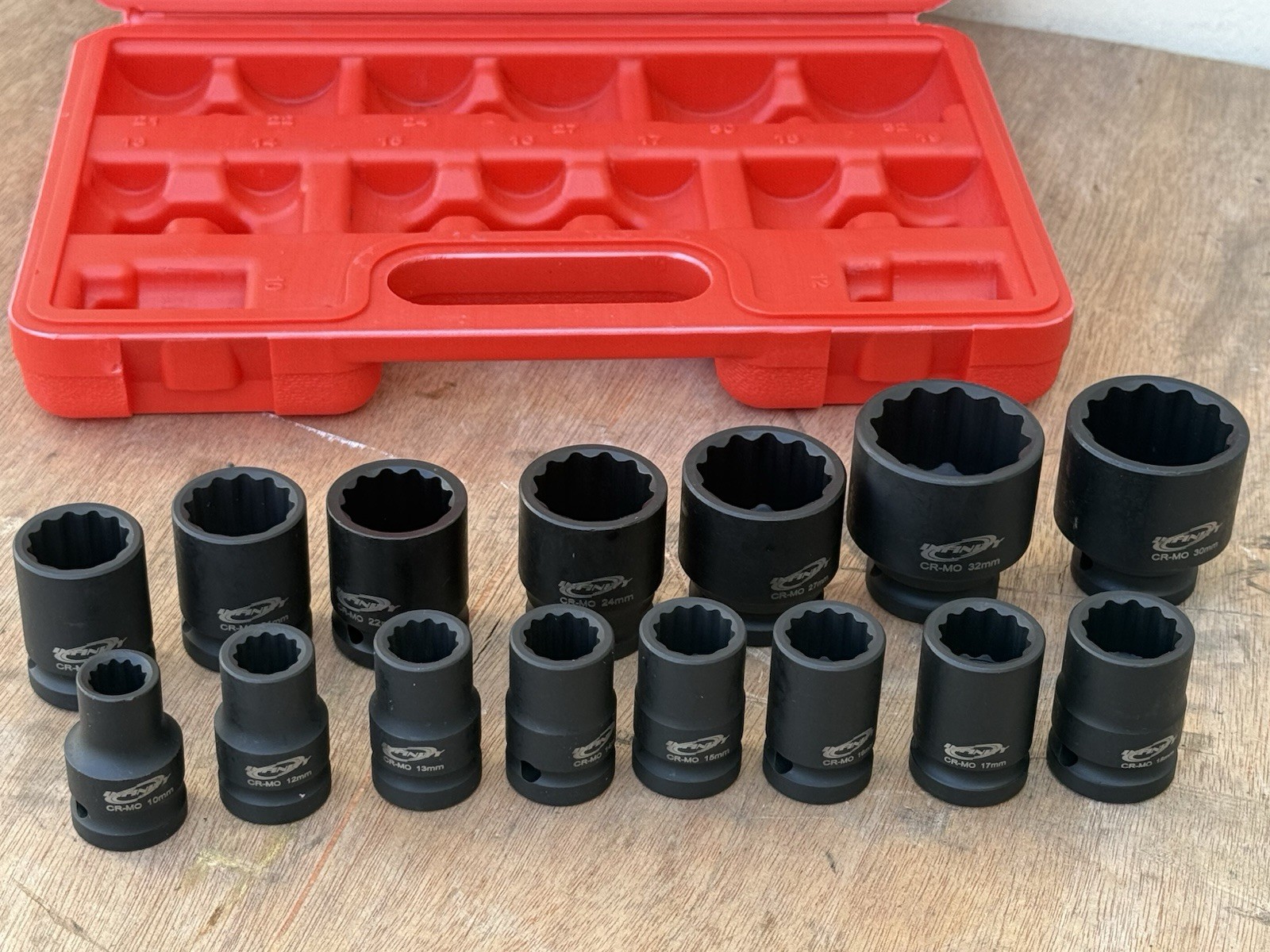 15pcs 1/2″ Drive 12 Point Metric Shallow Impact Socket Set 10~32mm Cr-MO Sockets
