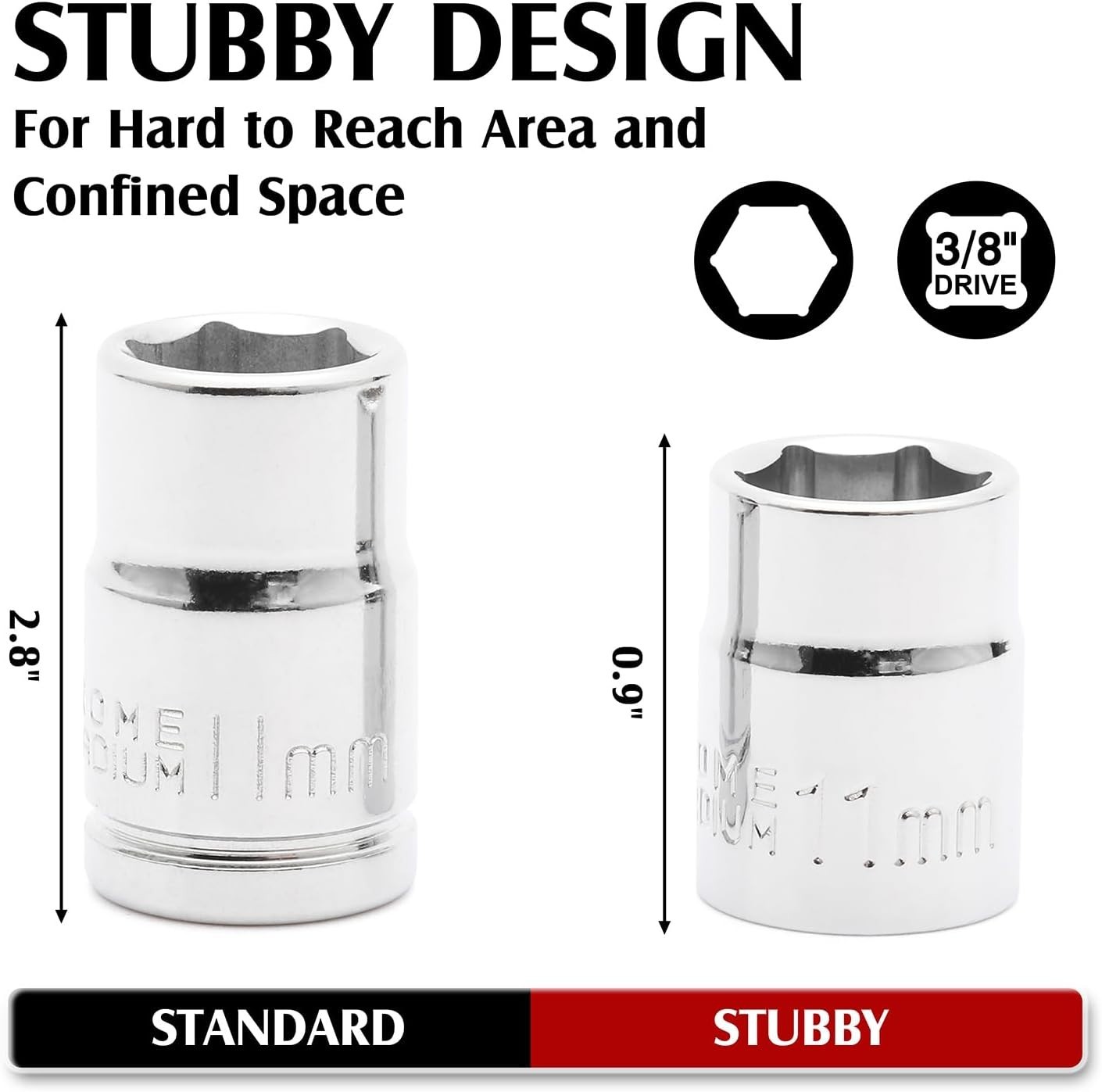 CR-V Steel 14-Piece Stubby Impact Socket Set – Precision Torque for Tight Spaces