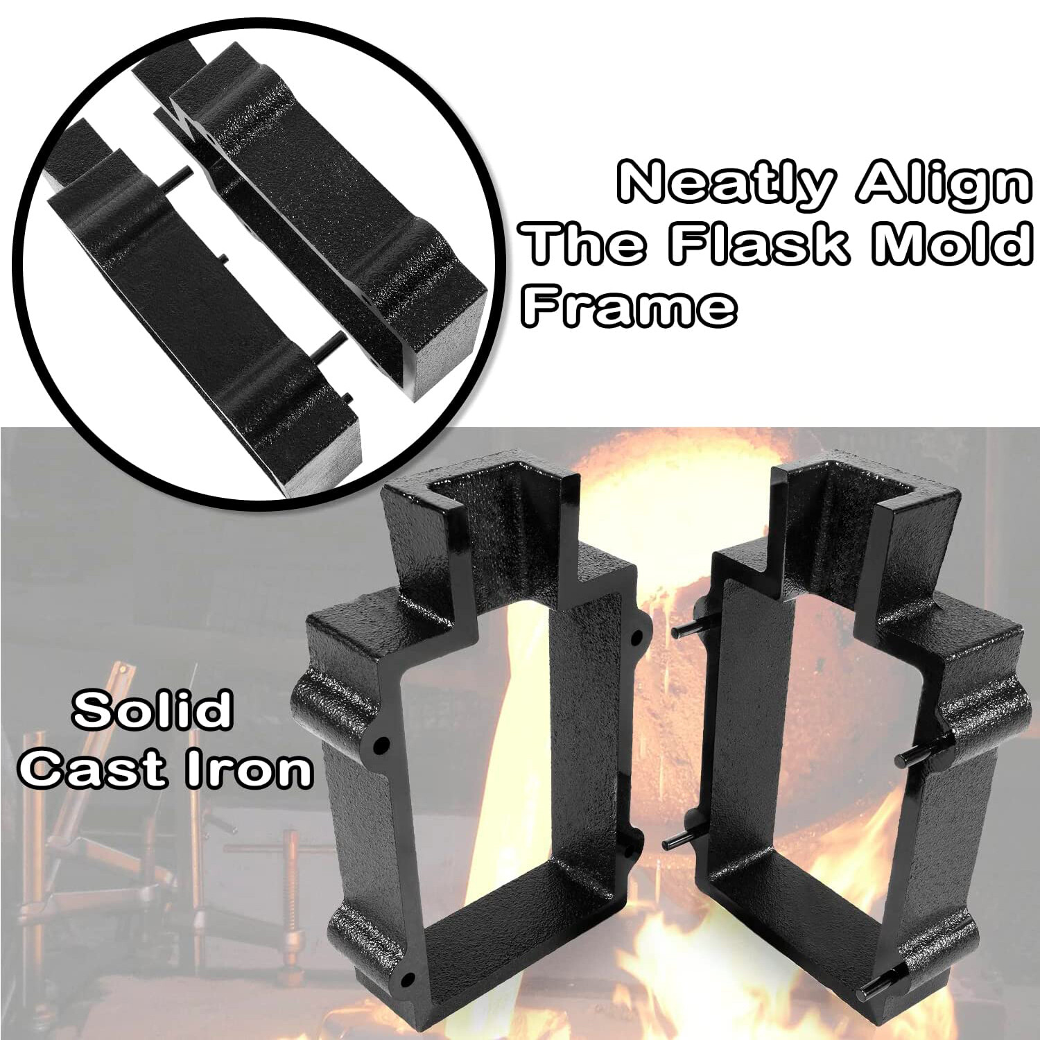 2Pcs Black Flask Mold Holder Kit for Sand Casting Metal,Jewelry and Casting Tool