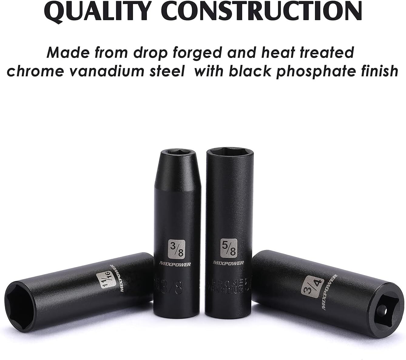 11 Pieces 1/2-Inch Drive Deep Impact Socket Set, 3/8-Inch to 1-Inch, CR-V, SAE,