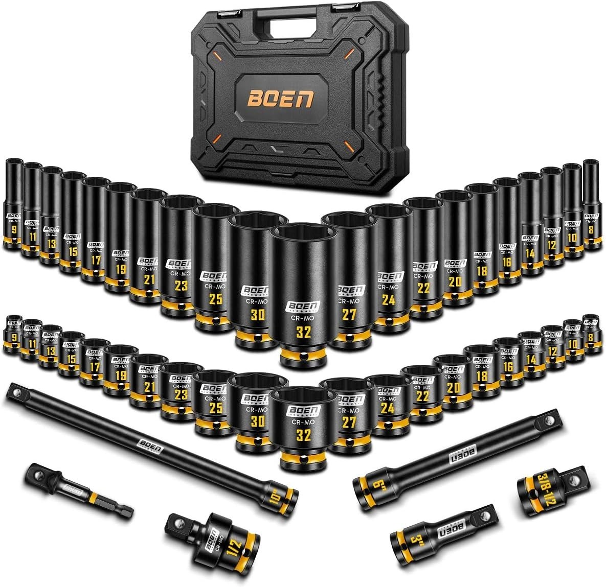 48PCS 1/2” Drive Metric Socket Set, Impact Deep&Shollow Socket8mm-32mm, for L…