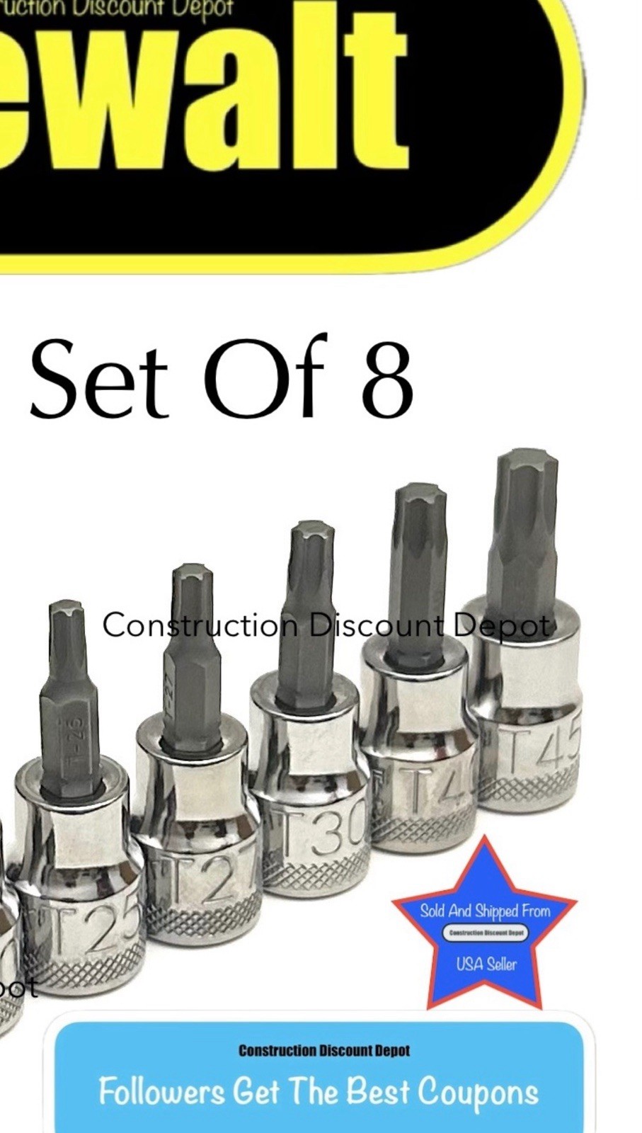 DeWALT 3/8″ In. Drive Socket Torx Bit Set T10 T15 T20 T25 T27 T30 T40 T45