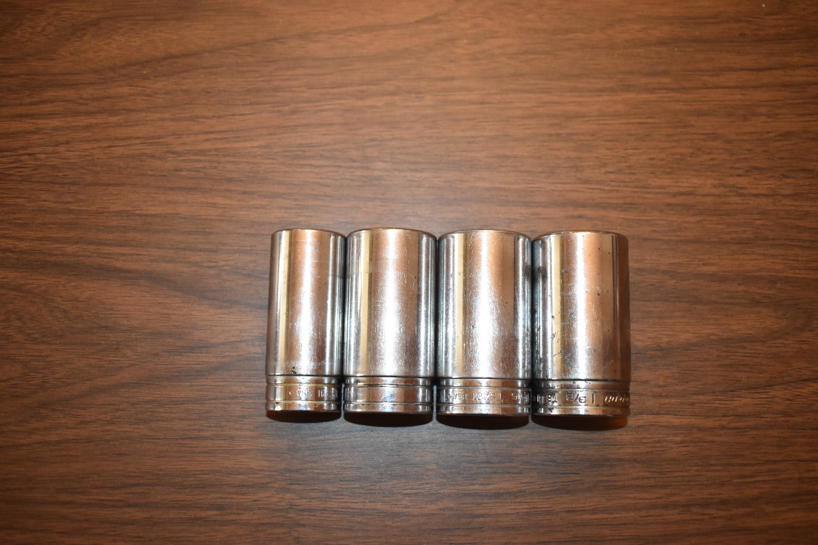 Set of 4 Snap On, Chrome, 6 Pt Deep SAE Sockets, TS341, TS401 TS421 TS441