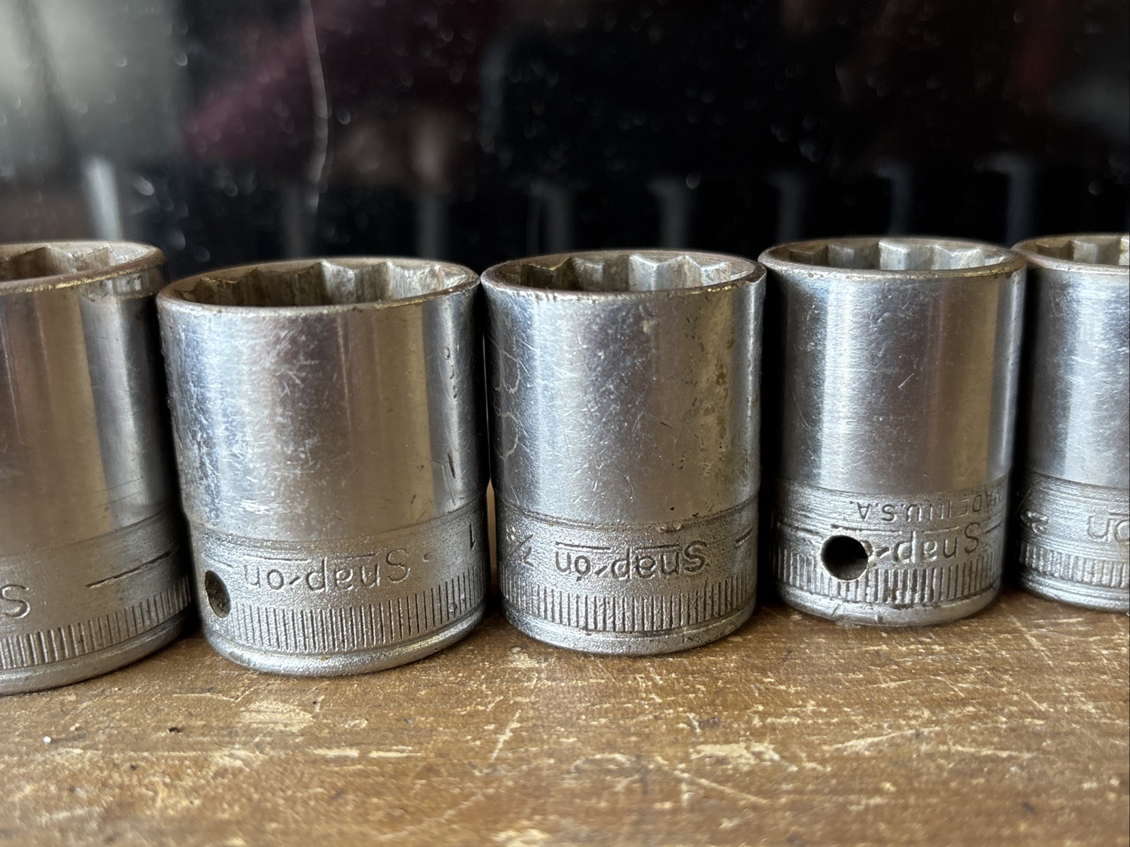 Vintage Set of 11 Snap On 1/2″ Drive 12 Pt. SAE SW Sockets