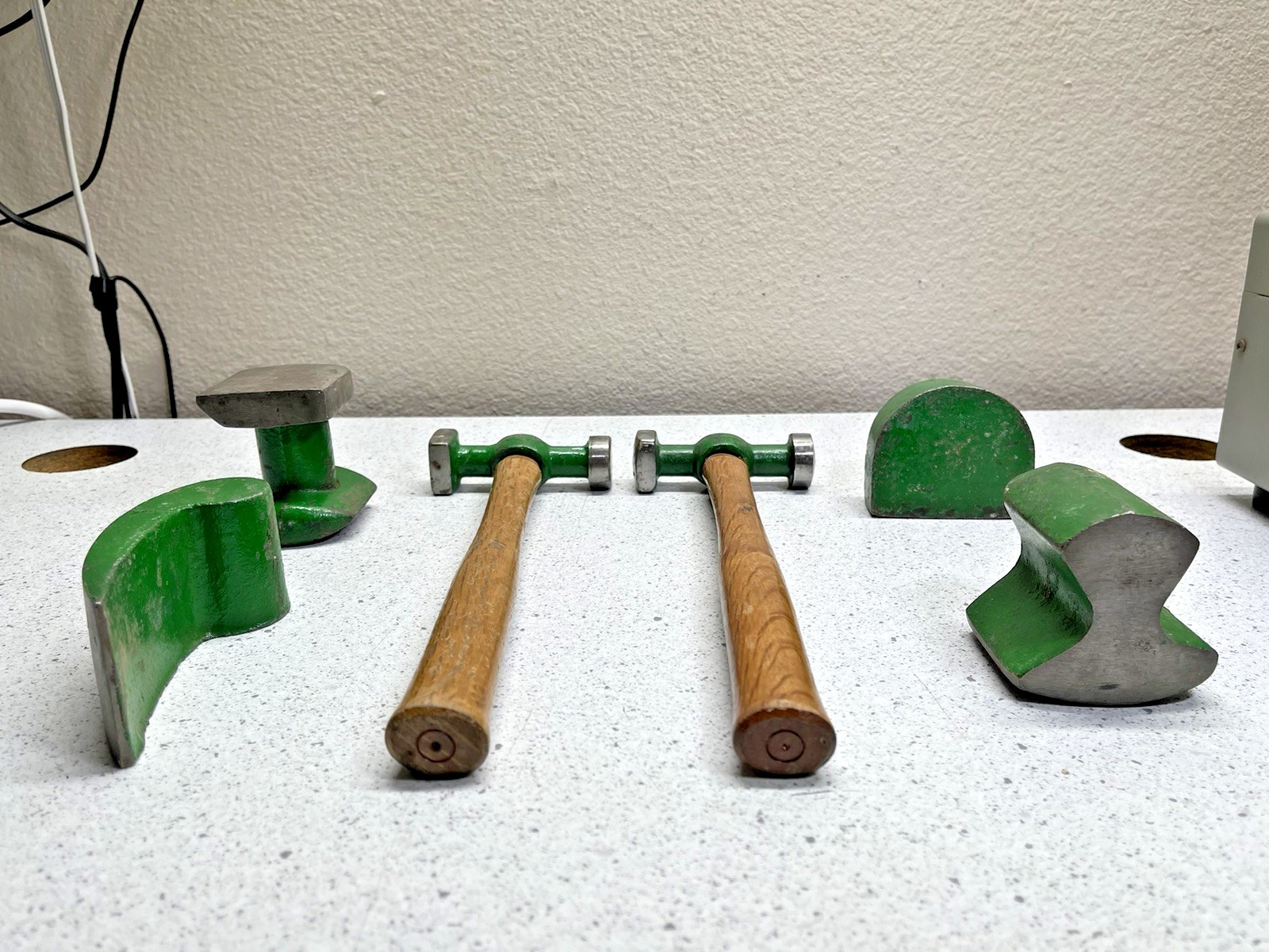 Used Auto Body Hammers & Dollies Set, Painted in green