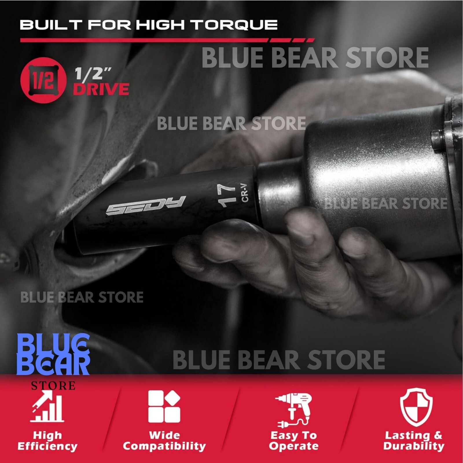 1/2″ Drive Heavy Duty Impact Socket Set Deep Shallow Metric SAE w Extension Bars