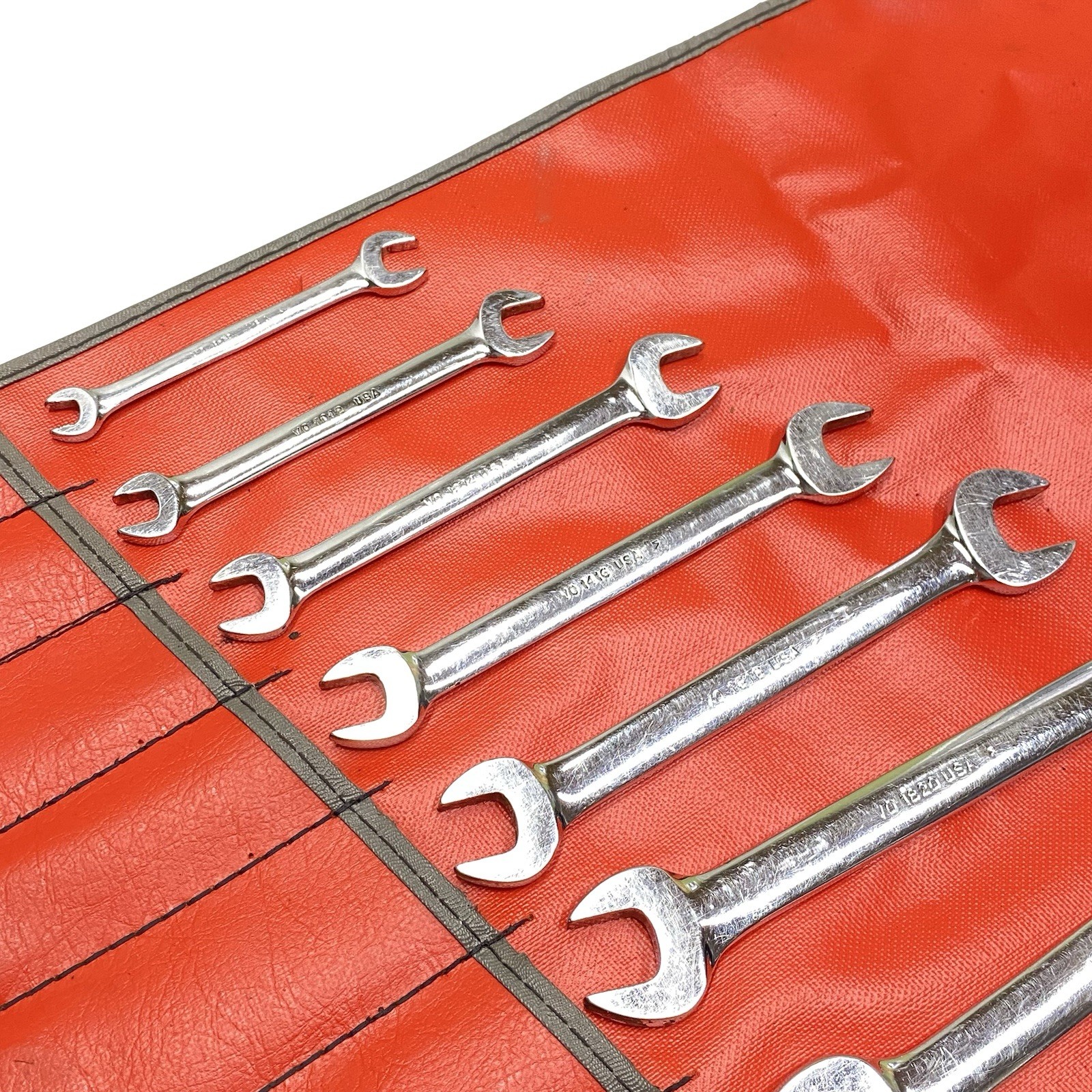 Snap On Tools SAE Open End Wrench Set 12pc 1/4″ to 1″ W/ C124 Roll VTG USA Read