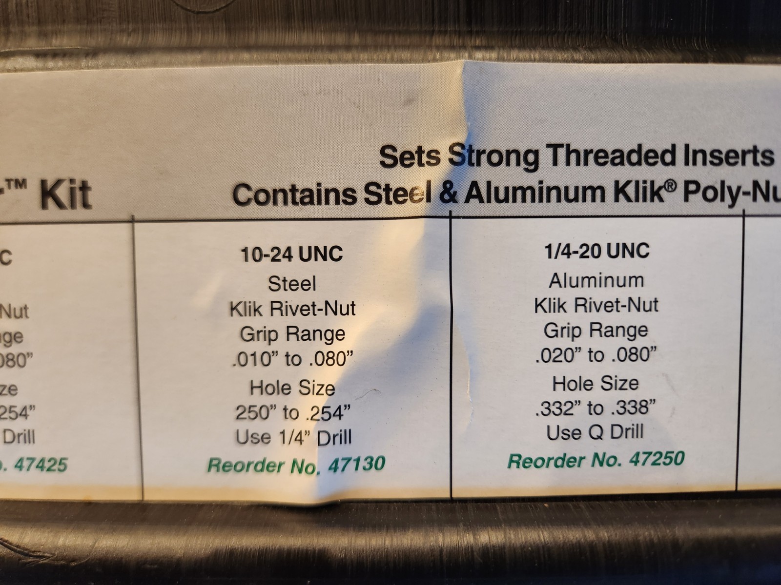 Marson Corp – Thread Setter Kit #34501 – Contains Steel & Aluminum Nuts – Used
