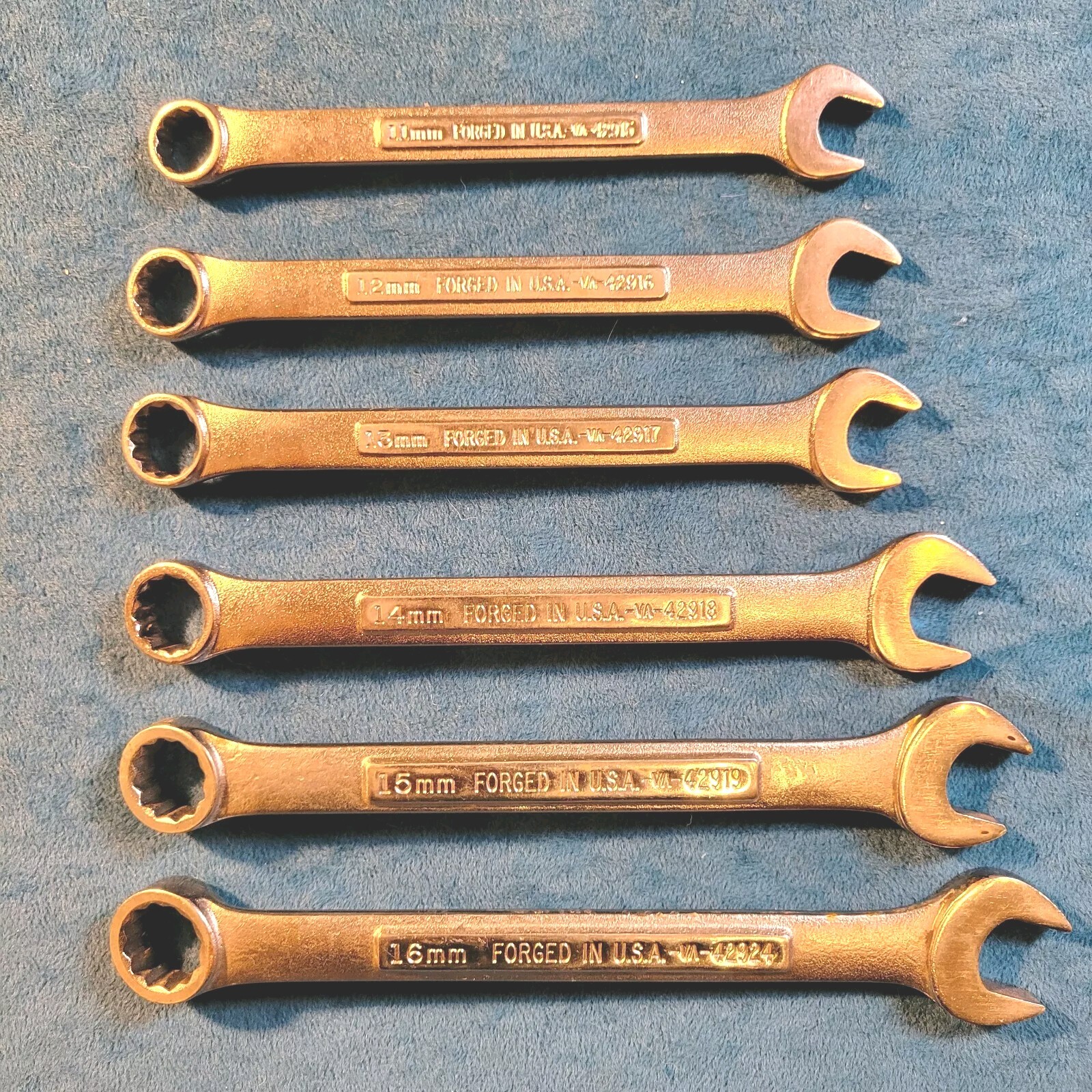 SIX CRAFTSMAN COMBINATION WRENCHES , 11mm, 12mm, 13mm, 14mm, 15mm, 16mm ; U.S.A.