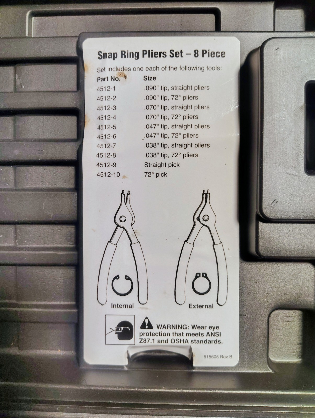 OTC Stinger 4512 8Pc Snap Ring Pliers Set Pro Grade Internal External Like New