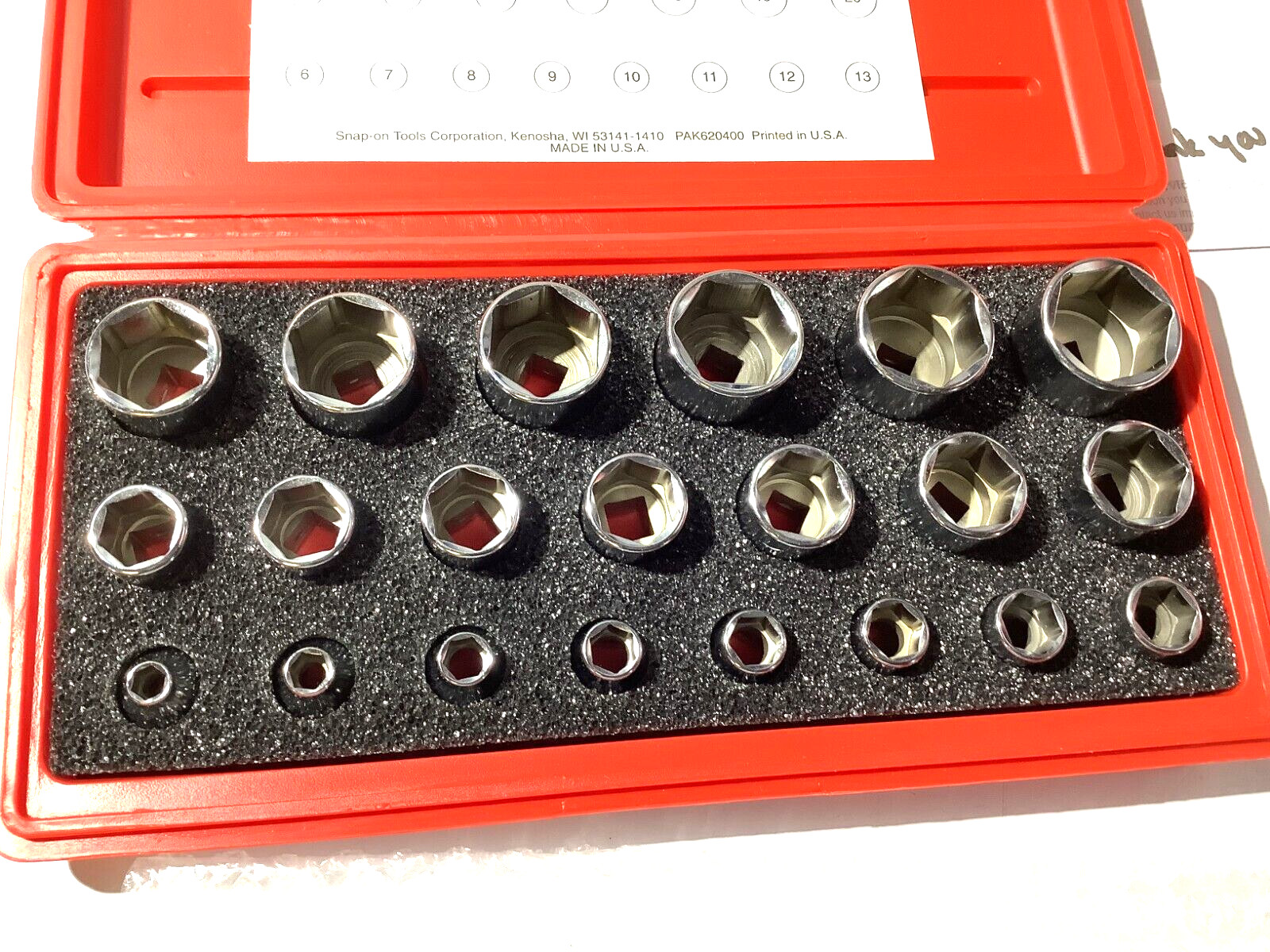 New Nos Snap-on™ 3/8″ drive 6 thru 26 mm 21-pc 6-point Shallow Socket Set