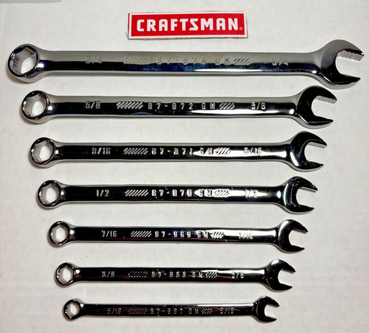 Craftsman Gunmetal Chrome Combination Wrenches, SAE or MM, 6 or 12 Points