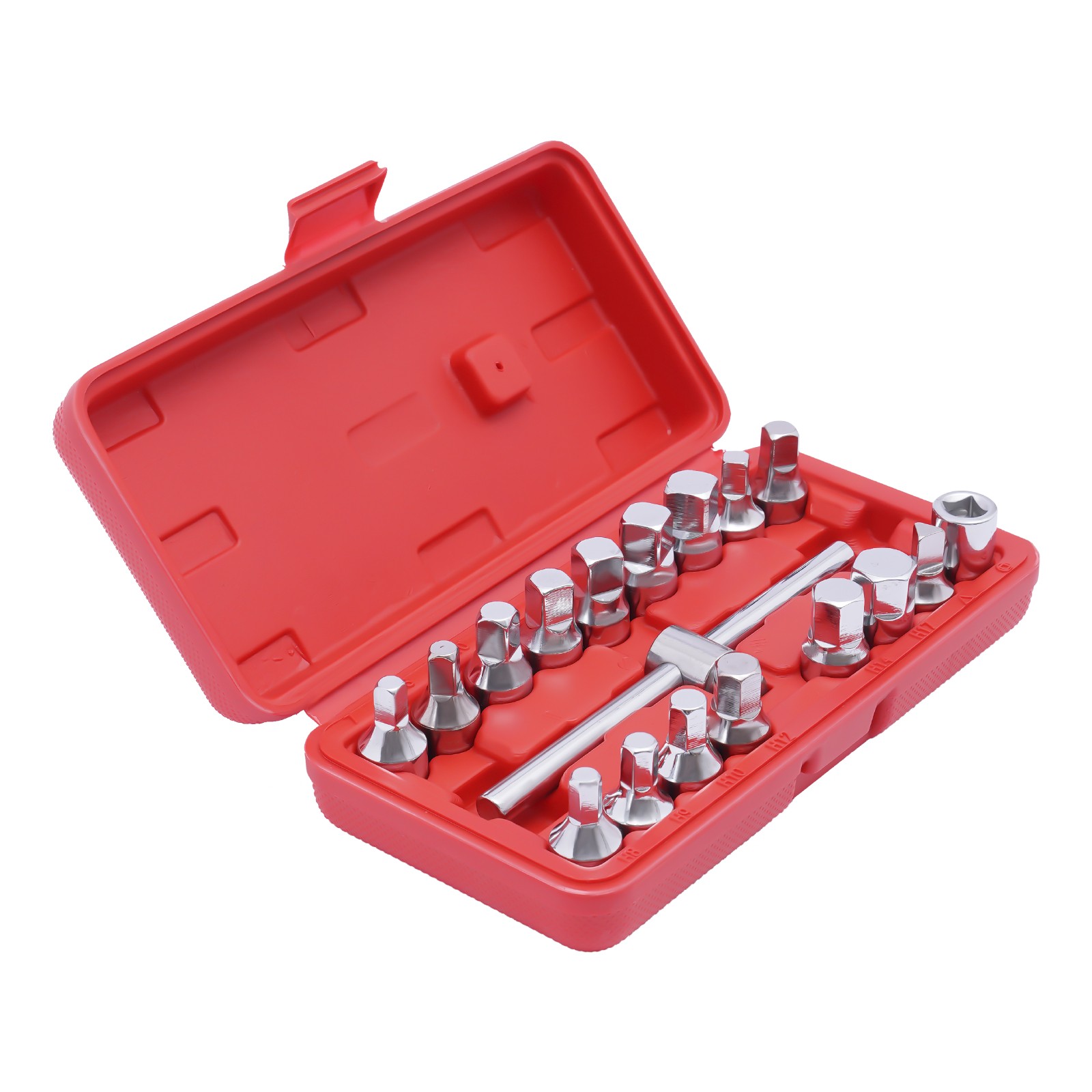 18PCS Oil Drain Pipe Plug Square Triangle Socket 3/8» Drive Removal Tool Set