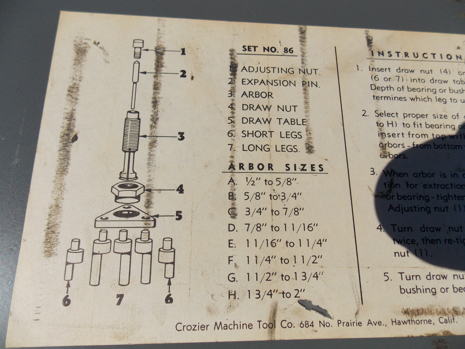 nice CROZIER # 86 BUSHING & BEARING EXTRACTOR / PULLER WITH EXPANDING ARBORS