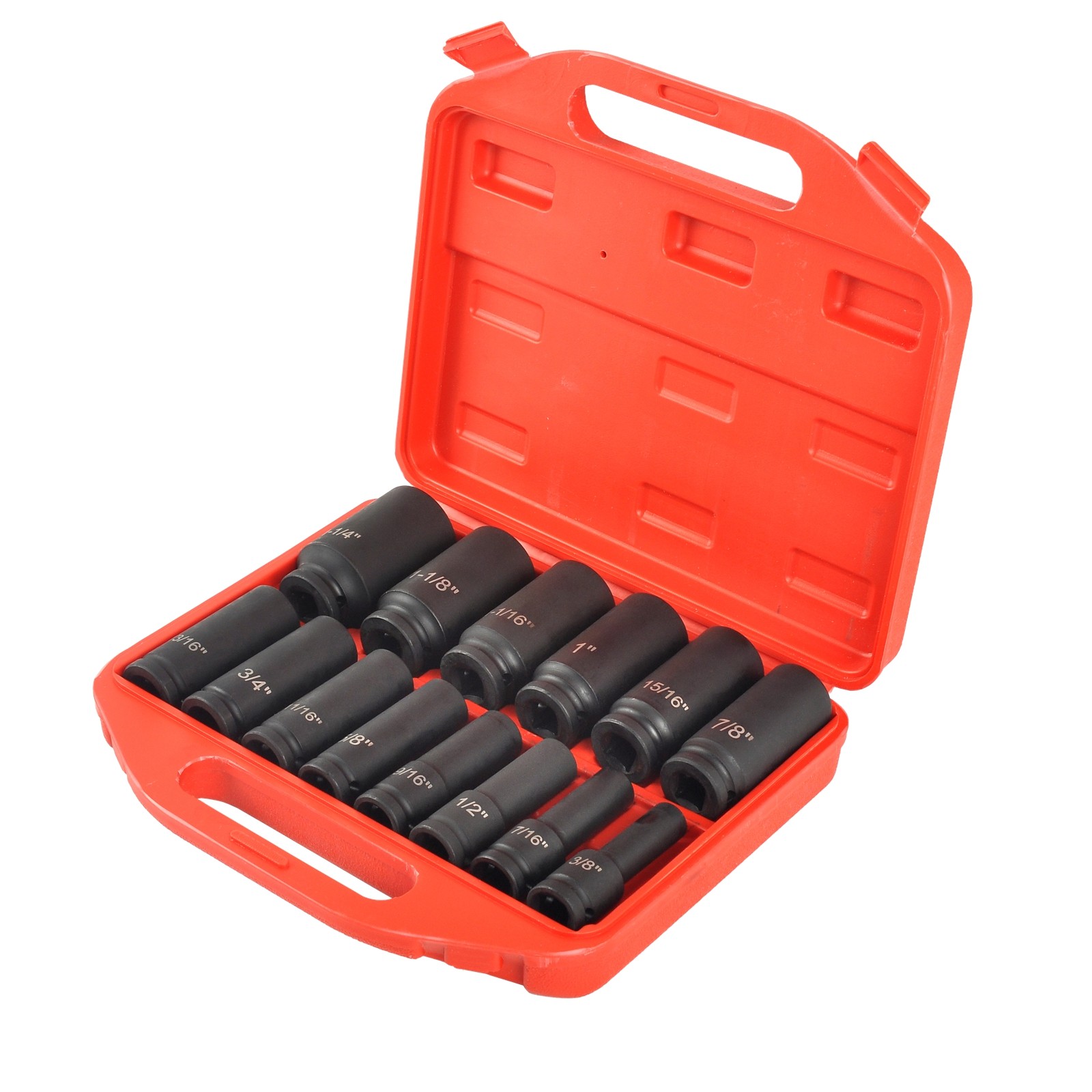 14 Piece 1/2″ Drive 6 Point CR-V Deep Shallow Impact Socket Set 3/8″ to 1-1/14″