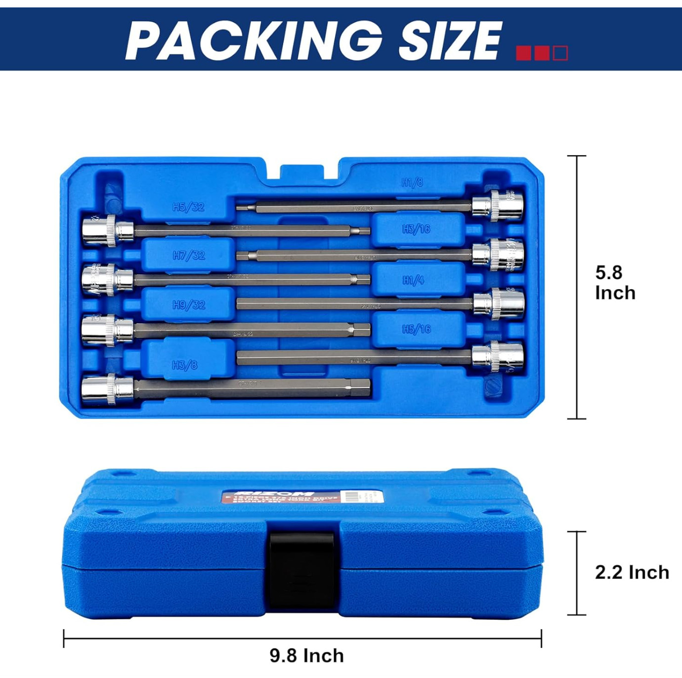 18piece 3/8 Inch Drive Extra Long Allen Hex Bit Socket Set Sae & Metric 1/83/8
