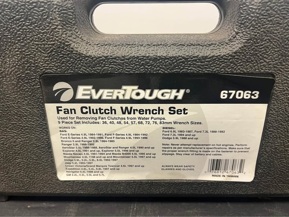 EverTough #67063 Fan Clutch Wrench Set With Hard Case NEW NEVER USED