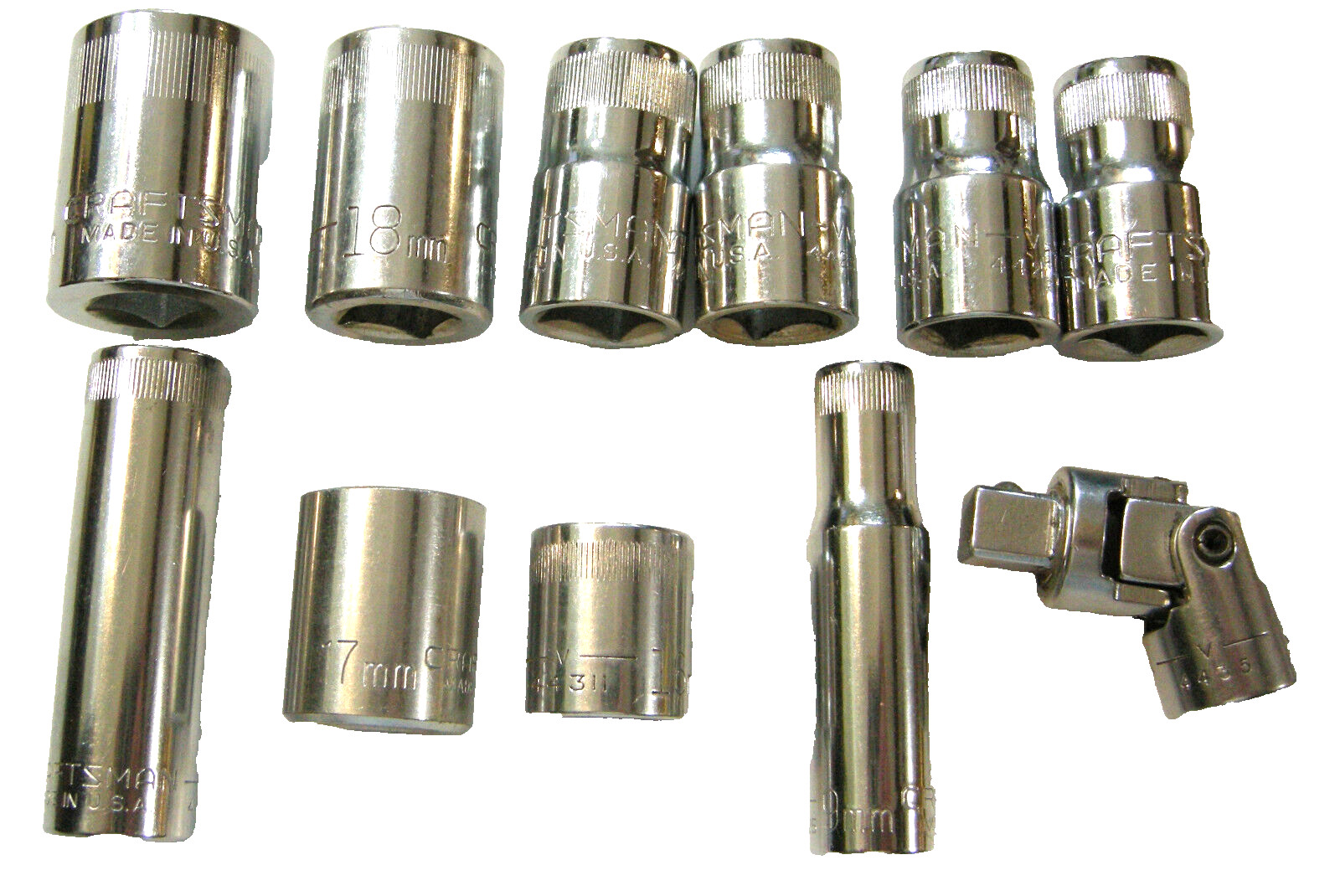 Craftsman Sockets Lot of 11 Metric 1/2 & 3/8 Inch Drive 6pt 12pt & Flex Joint