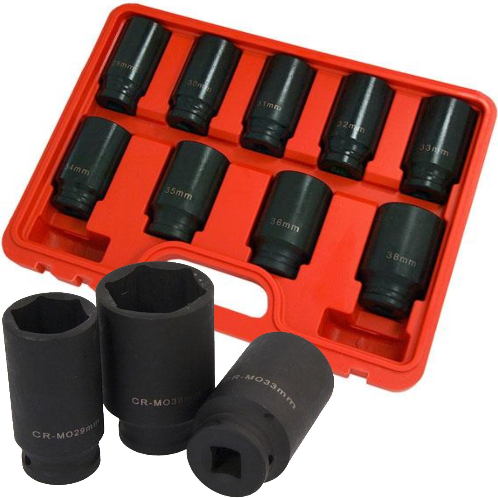 9pc 6 Point Axle Hub Nut Socket Set 1/2″ Drive Impact Sockets Kit – 29mm – 38mm