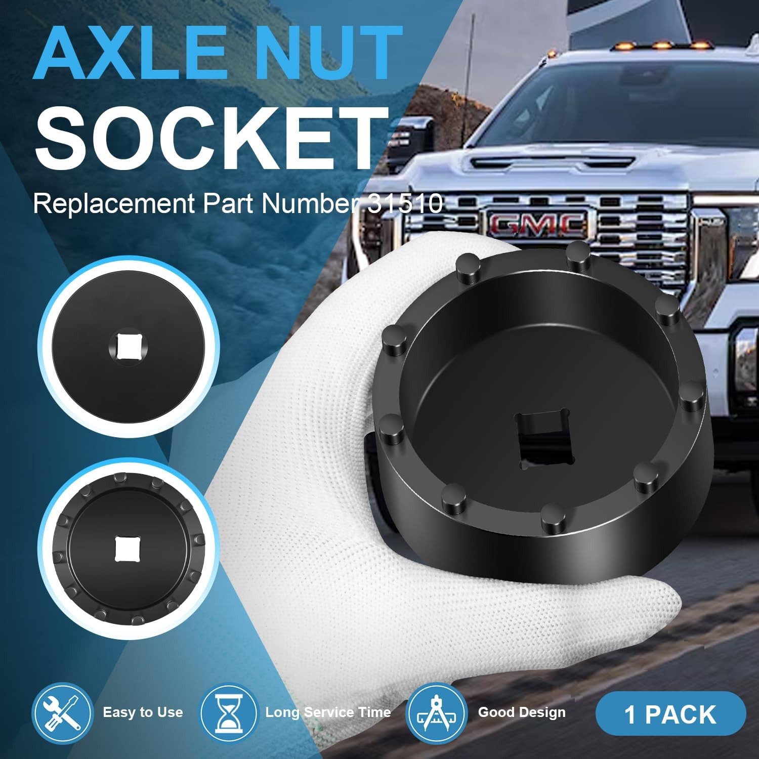 31510 9 Pin Axle Nut Socket For GM 2020+ Silverado and Sierra 2500/3500 Trucks