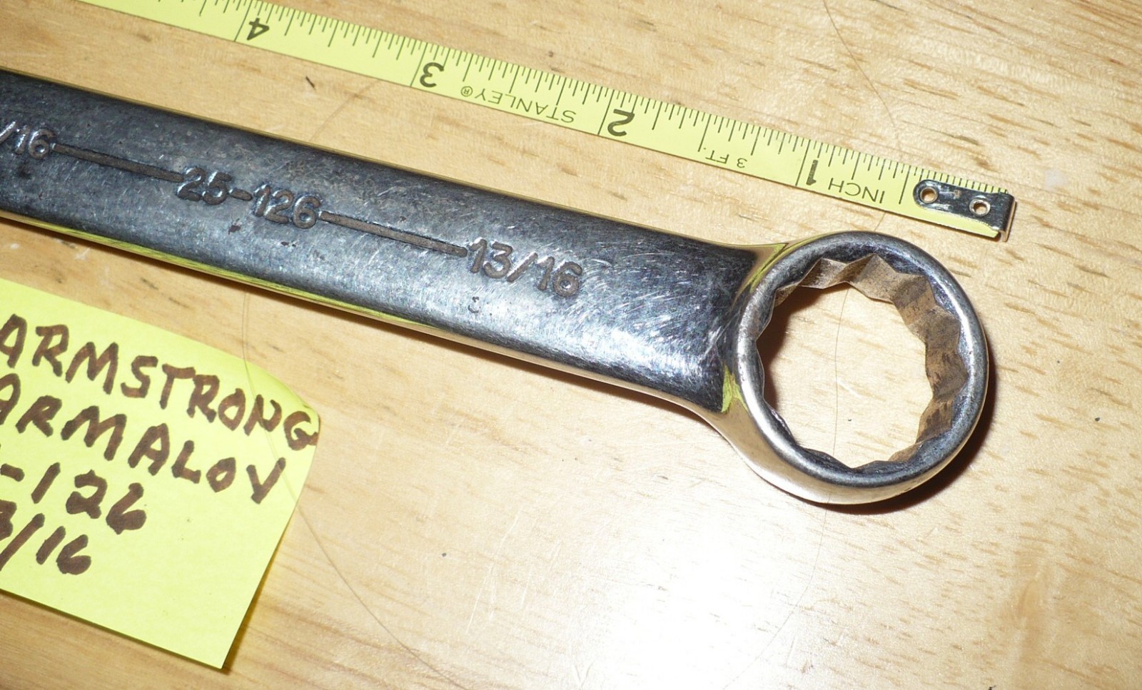 Vintage 13/16 Armstrong Armaloy Combination Wrench 25-126 12 point USA 7-1/2″