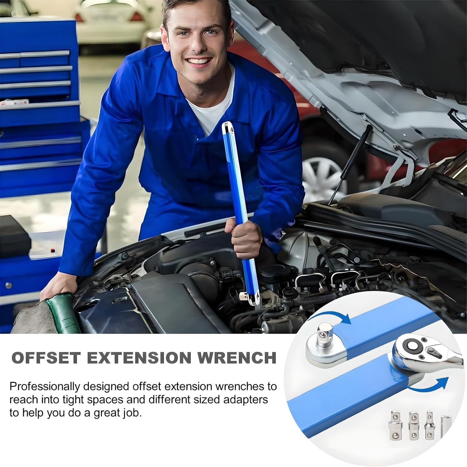 Offset Extension Wrench Zero Degree Ratchet Kit for Tight Spaces 1/2 1/4 3/8 …