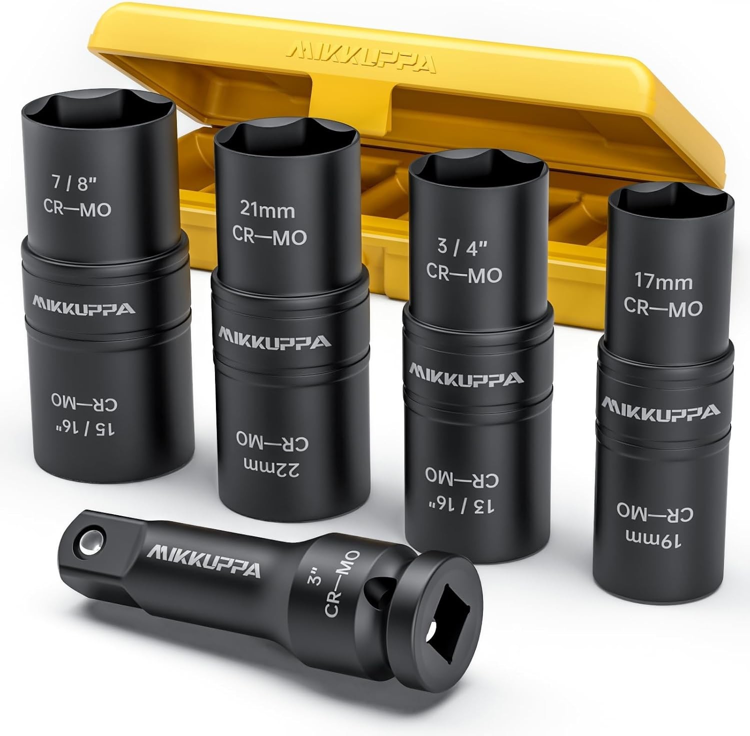 5 Pcs Impact Socket Set 1/2 In Drive Chrome Molybdenum Steel Double Side Metr…