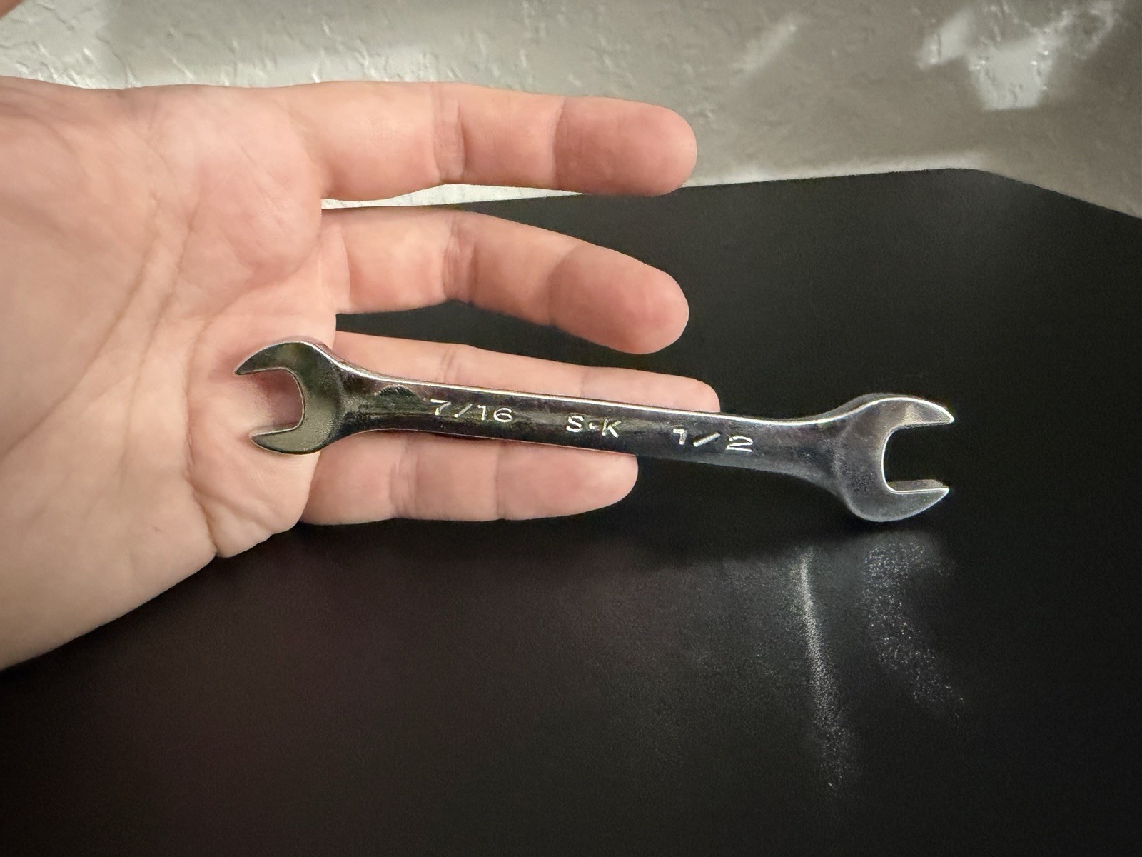 SK Hand Tool 86414 Regular Open End Wrench, 7/16 x 1/2-Inch, Full Polished