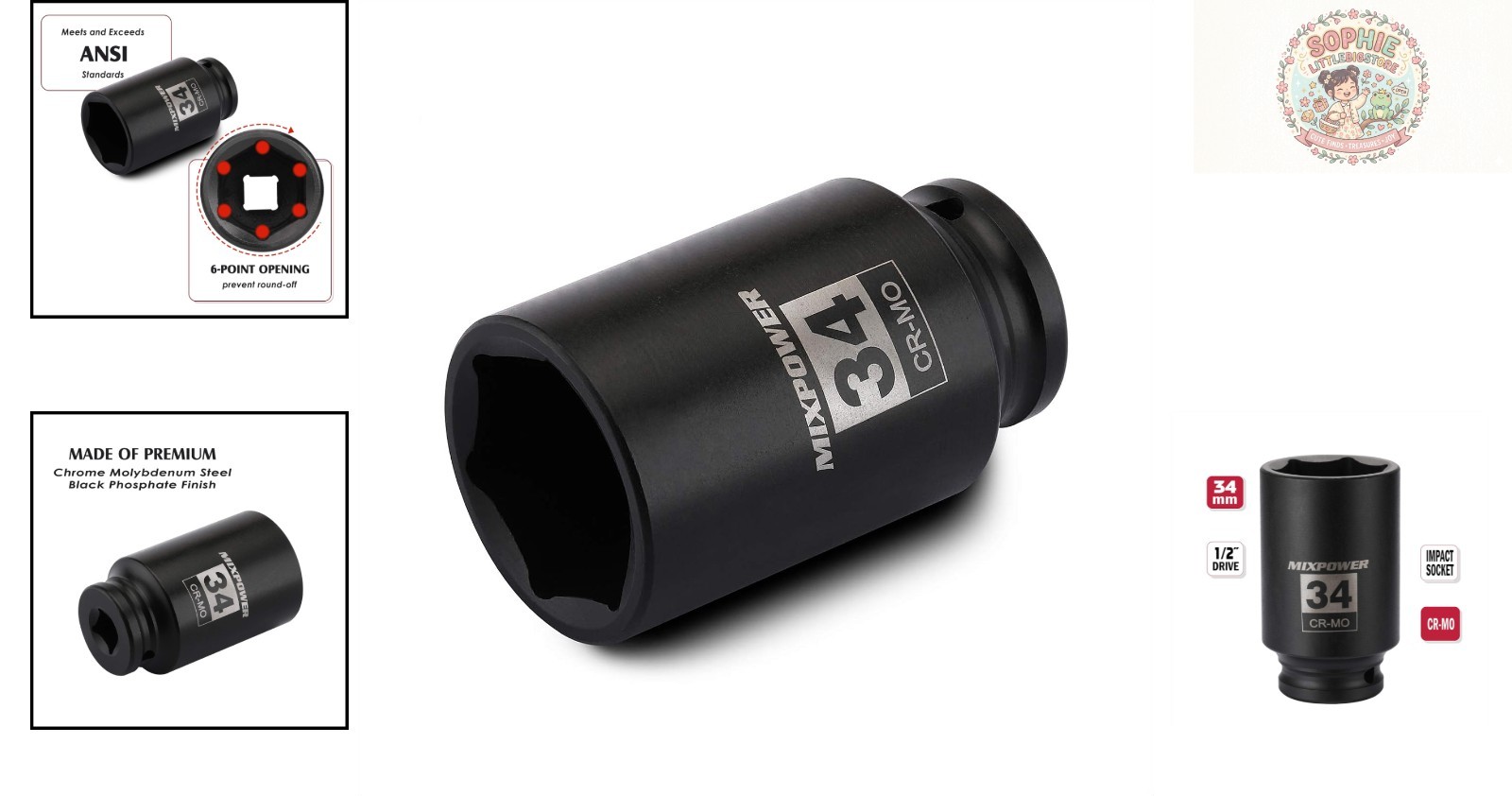 1/2″ Drive 34mm Impact Socket – Chrome Molybdenum, Laser Marked for Easy Use