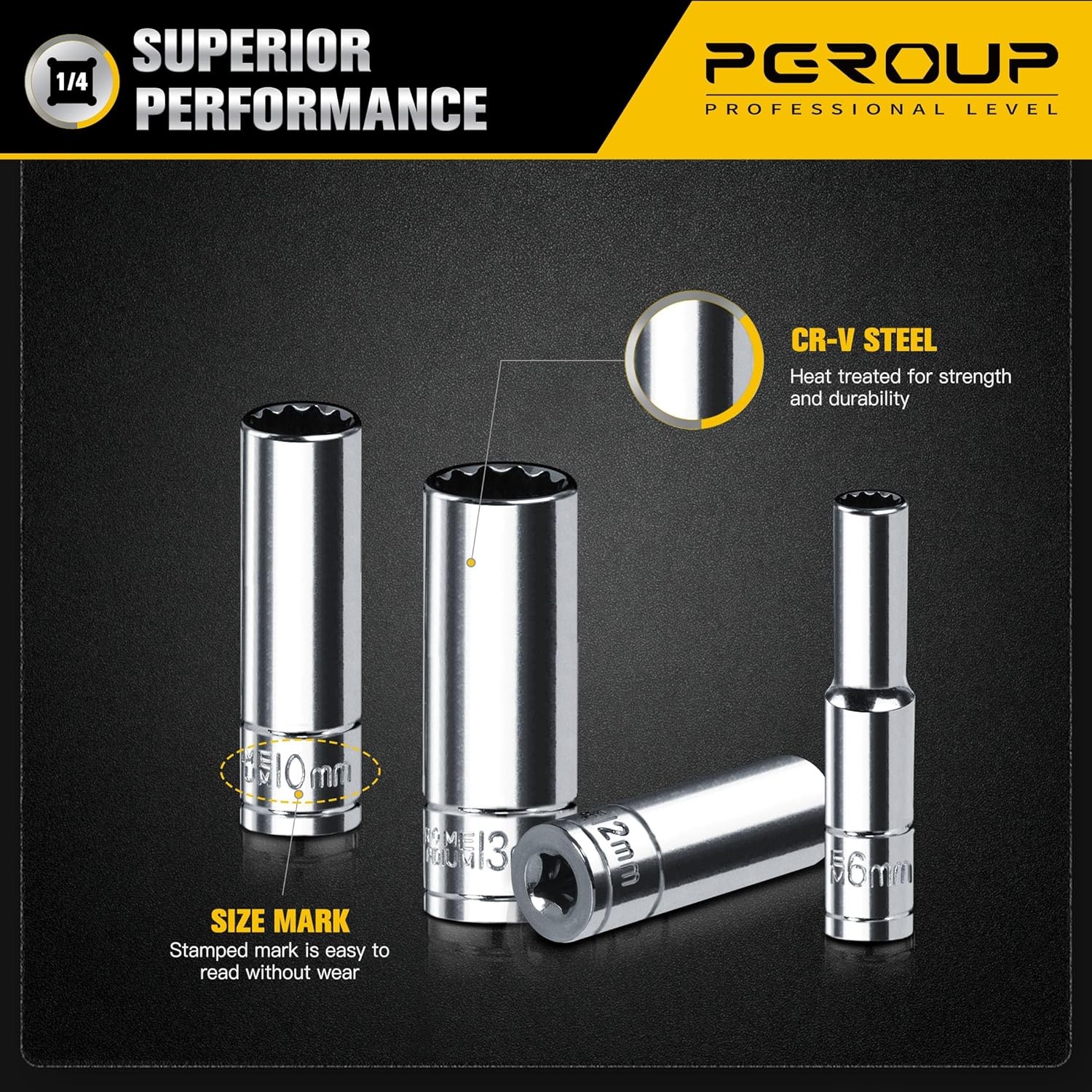 1/4 Inch Drive Socket Set – 8 Piece Metric 12-Point Deep 1/4-12PT-8PC