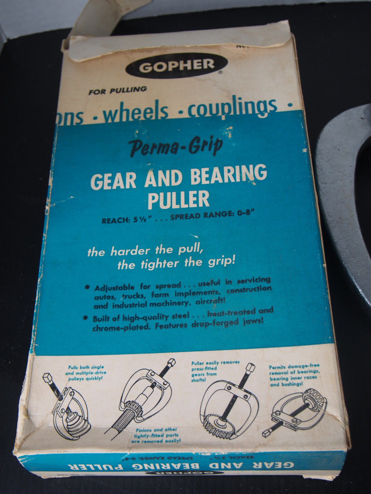 Gopher Gear & Bearing Puller 9 inches long Vintage Tool