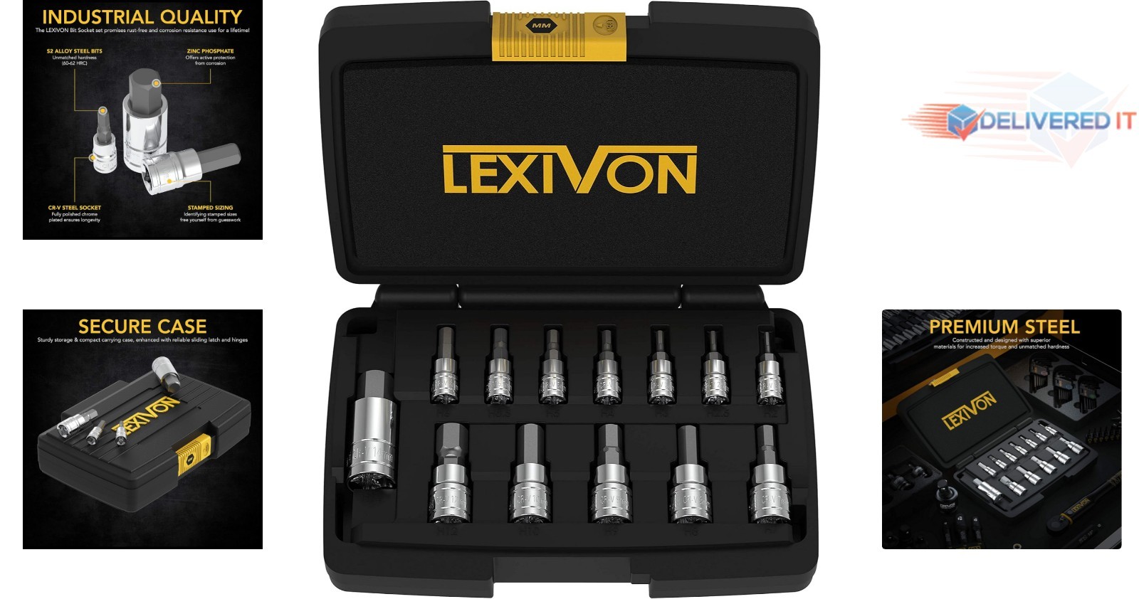 Hex Bit Socket Set Steel 13-Piece Metric 2mm-14mm High Torque Durable