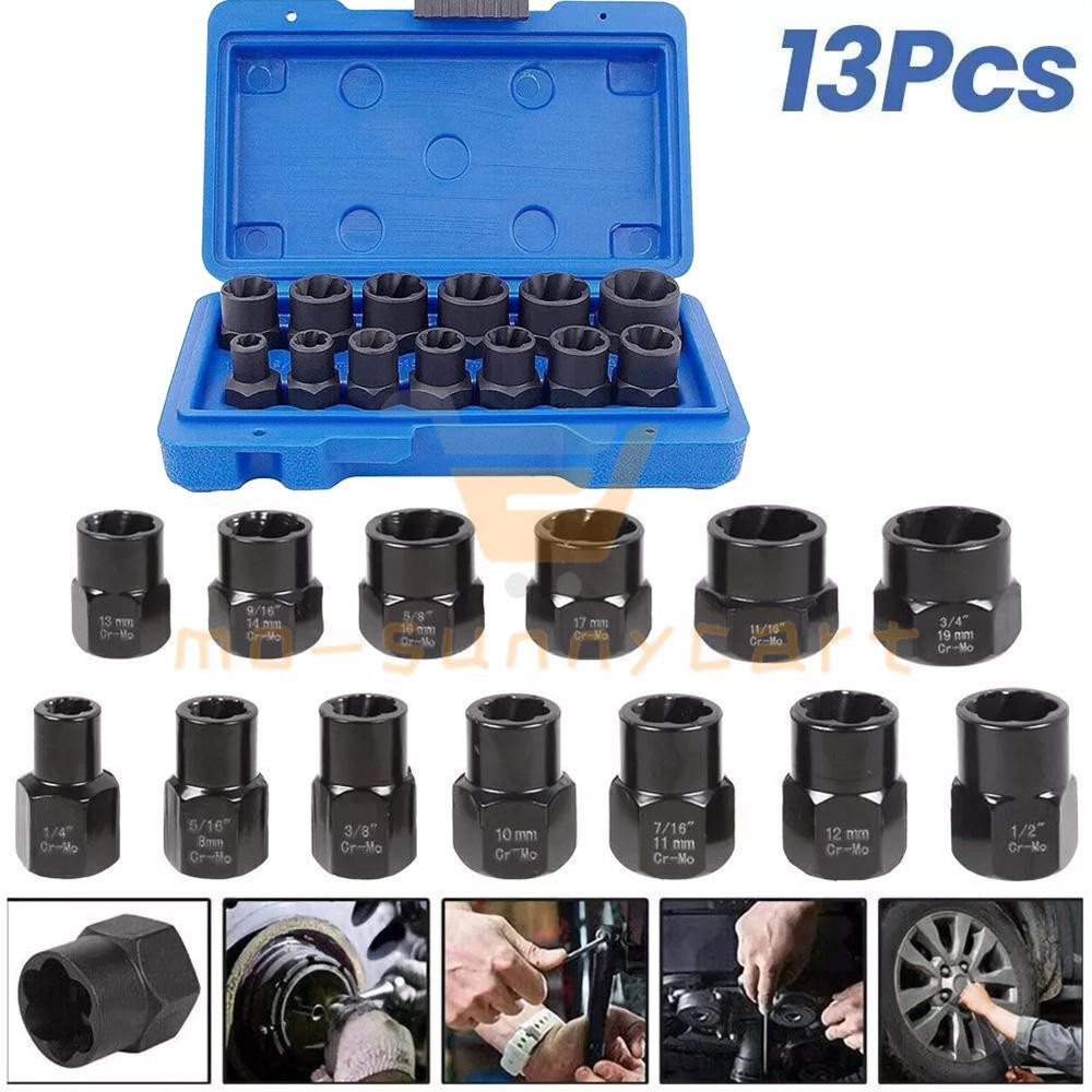 13X Impact Bolt Extractor Set Nut Remover Set Stripped Extraction Socket Tool US