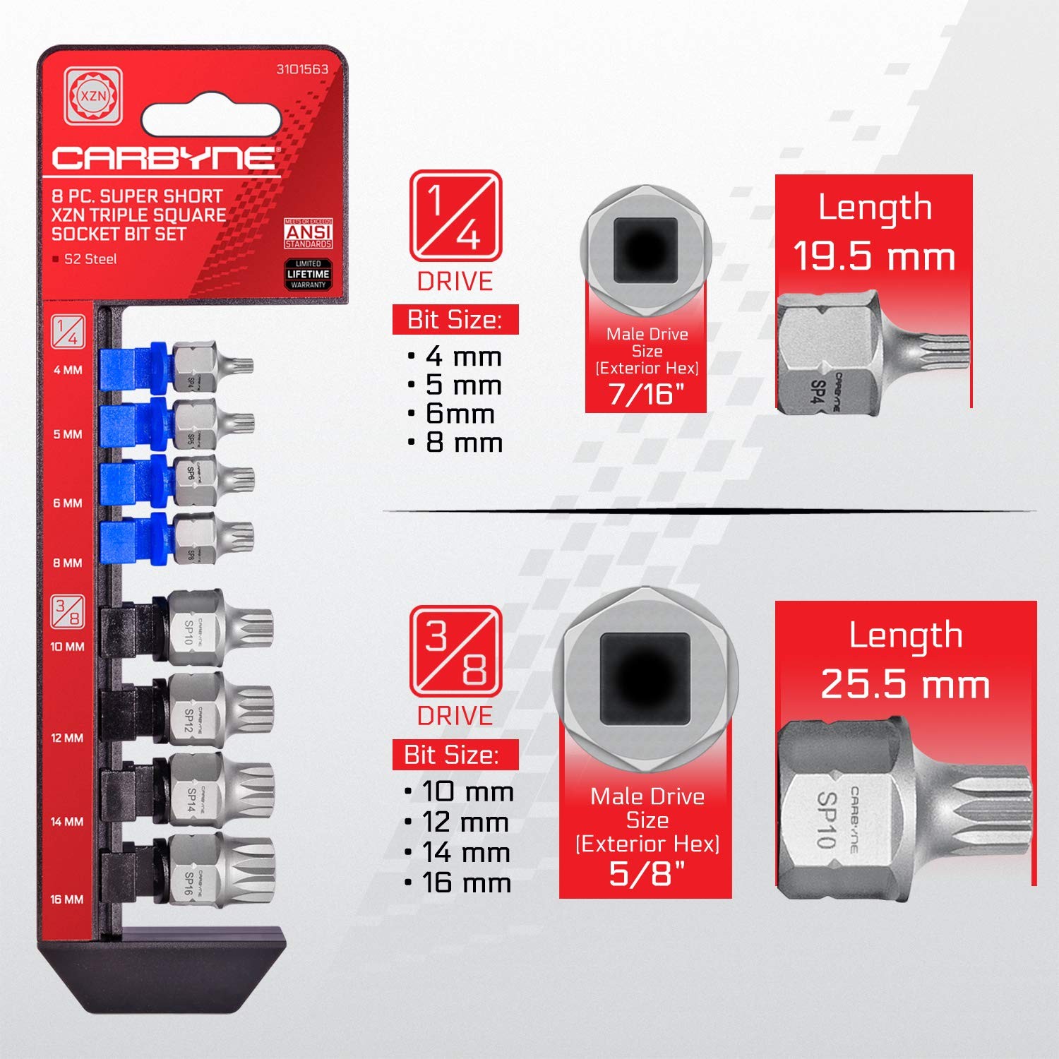 Super Short Low Profile Xzn Triple Square Bit Socket Set 8 Piece | 4mm To 16mm I