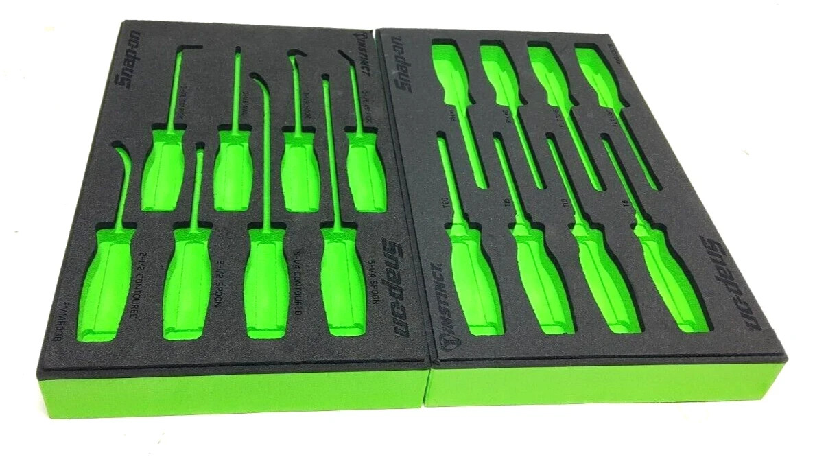Snap-on Tools NEW 2pc GREEN FOAM ORGANIZERS Mini Screwdriver / Pick / Seal Sets