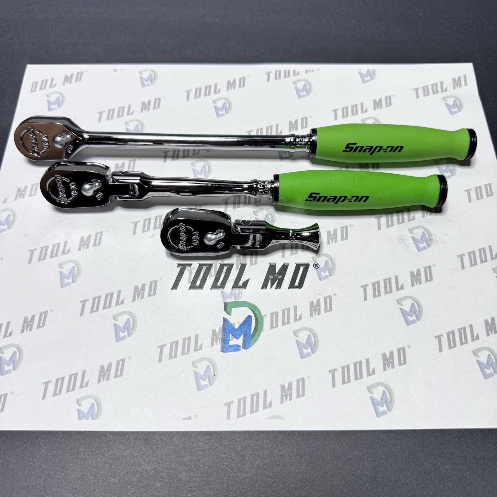 Snap-on Tools USA NEW REVERSE GREEN Compact 3pc 3/8″ Drive Ratchet Set 103RT05F