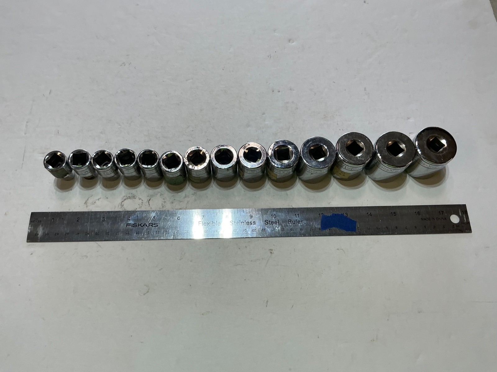 NOS S-K 14 pc 1/2″ drive shallow SAE socket set 6pt&12pt 3/8″-1 1/4″ USA made