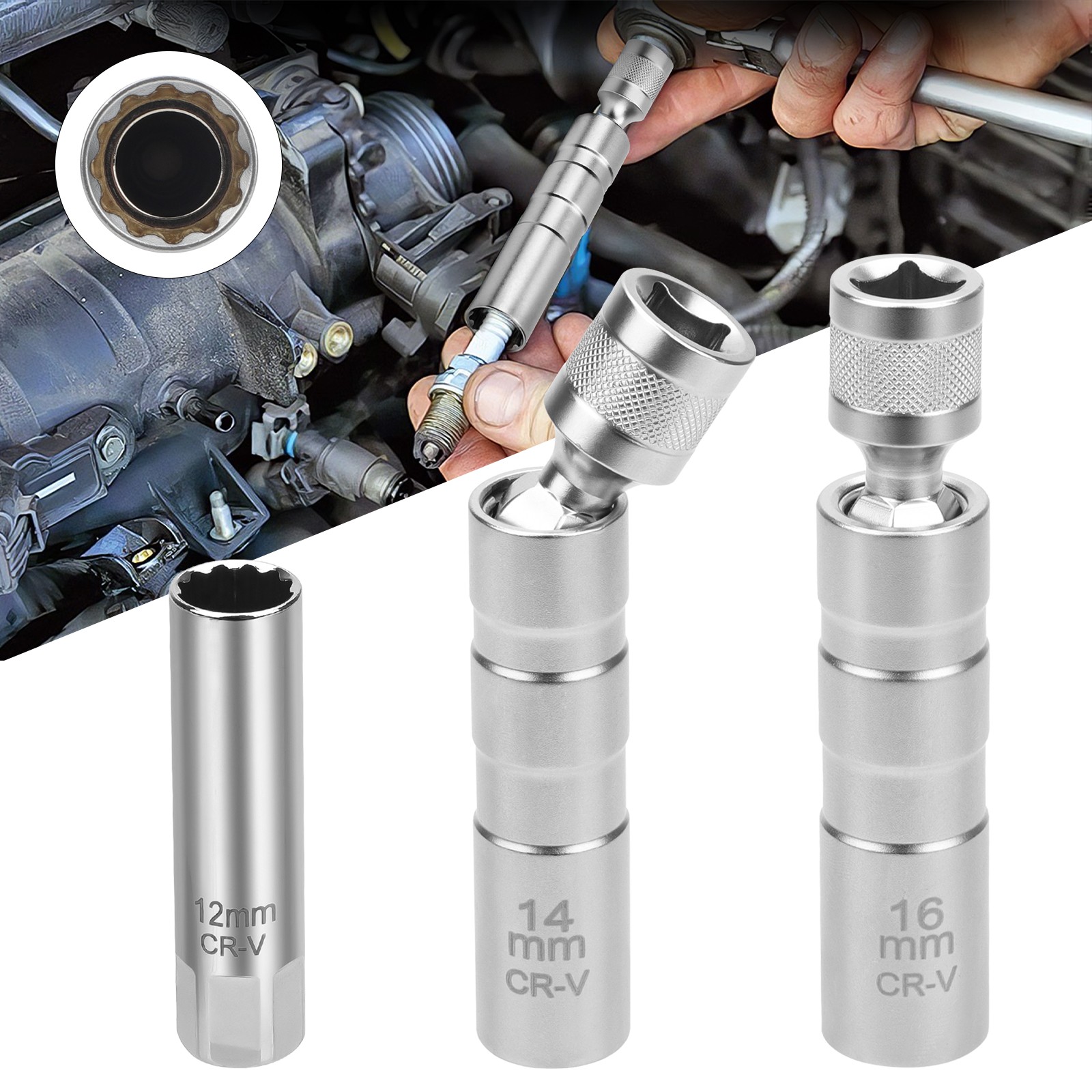 12/14/16mm Magnetic Swivel Spark Plug Socket Thin Wall 3/8″ Drive Removal Tool