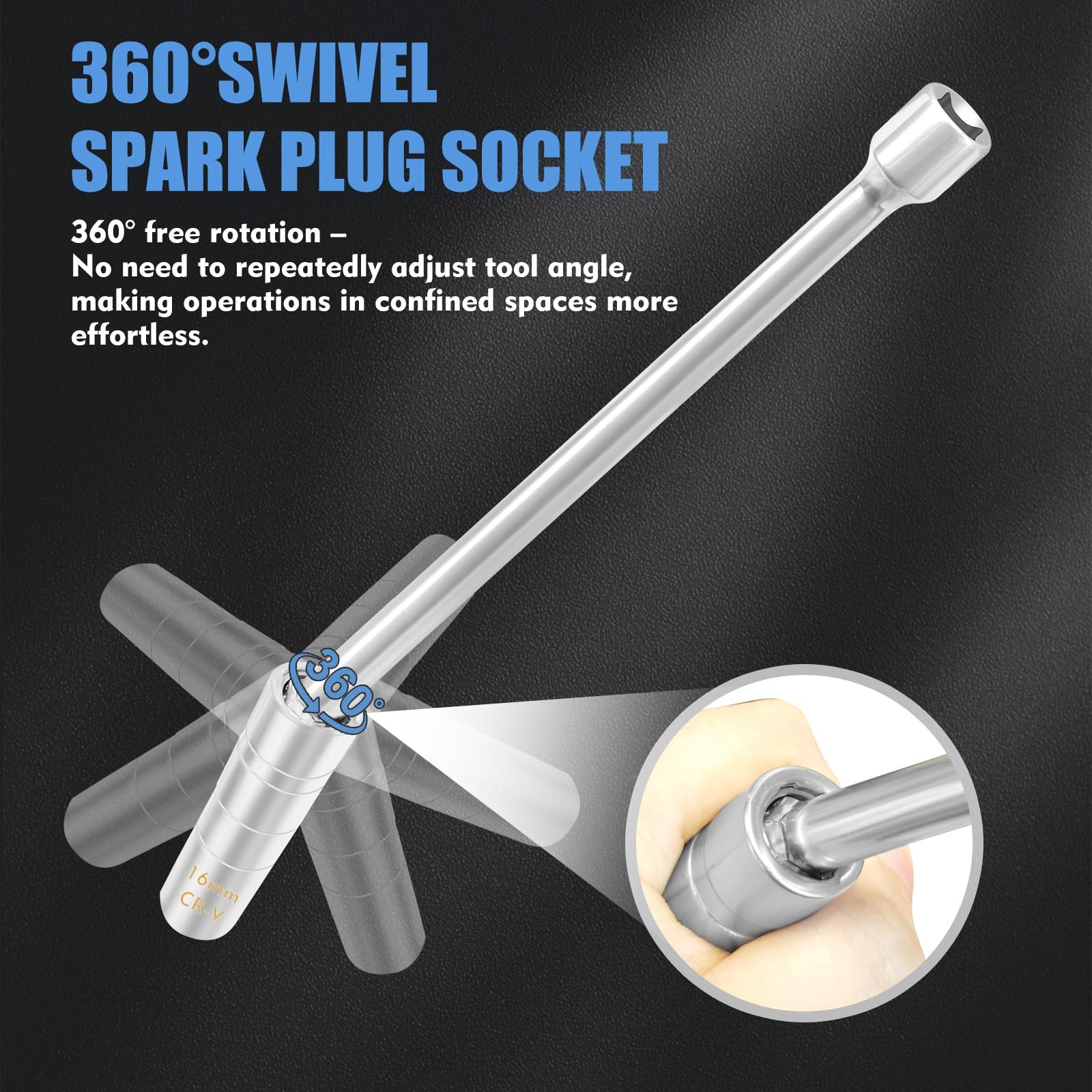 (16mm) 5/8″ Swivel Magnetic Spark Plug Socket – 3/8″ Drive Thin Extra long