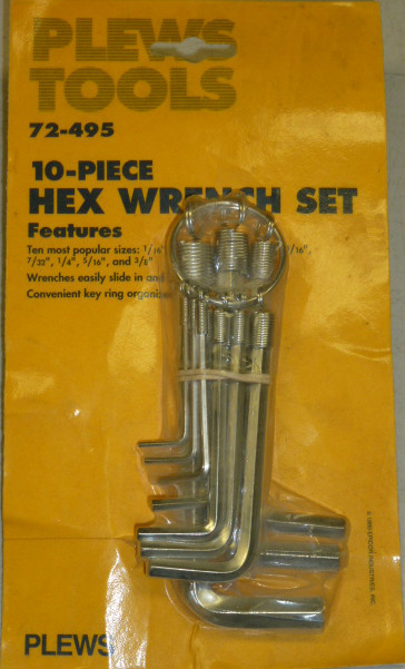 NOS! PLEWS 10-pc. SAE HEX WRENCH SET, No. 72-495