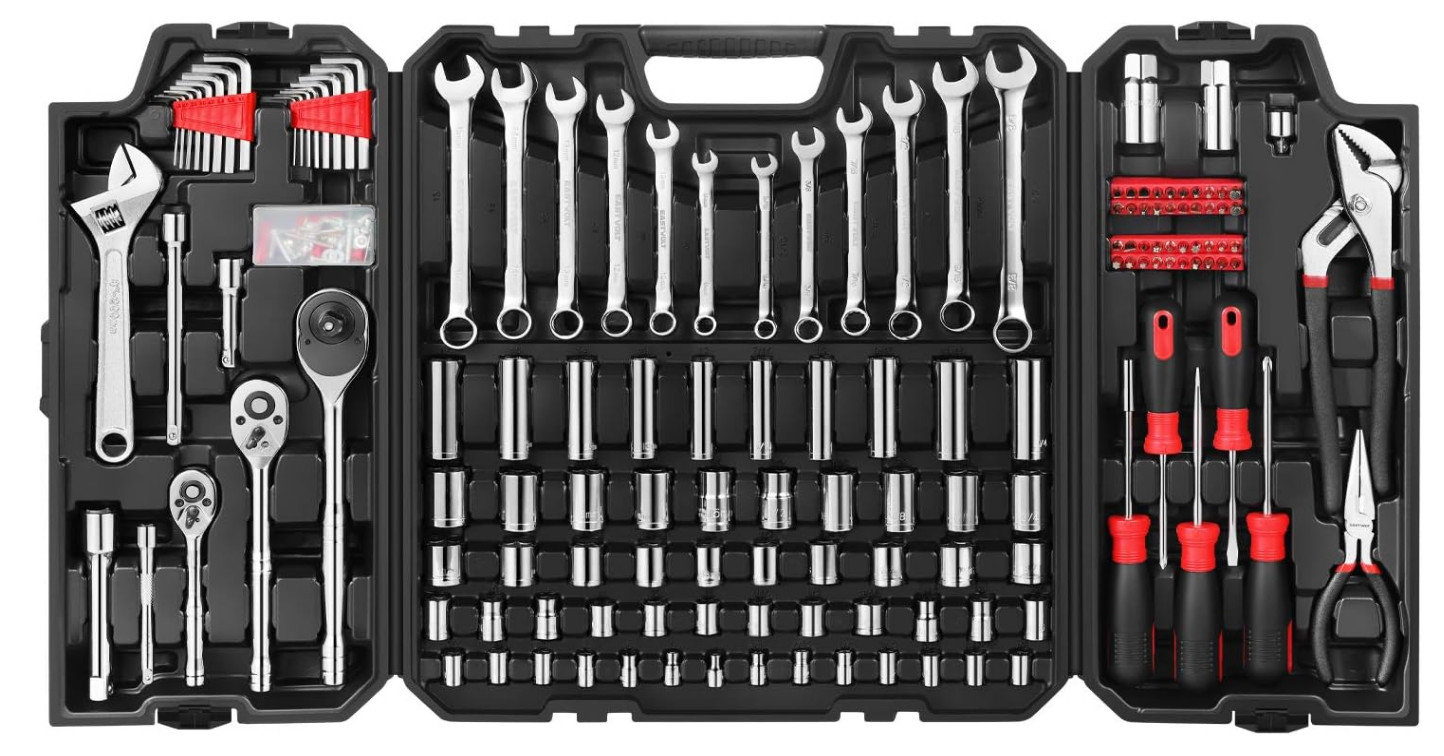 248-Piece Auto Repair Tool Kit, Mixed Sockets & Wrenches Hand Tool Set w/ Case