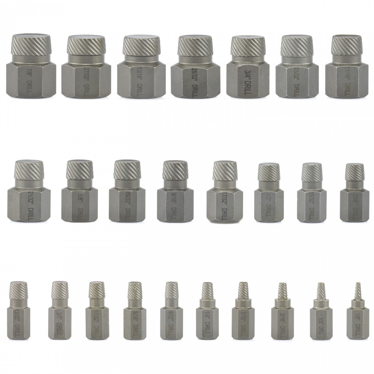 25PC Multi-Spline Screw Extractor Hex Head EZ out Cr-Mo Bolt Remove Broken Studs