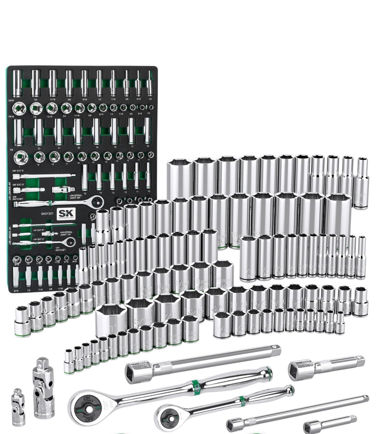 SK Professional Tools 105-Piece 1/4” & 3/8” Drive Socket Set,