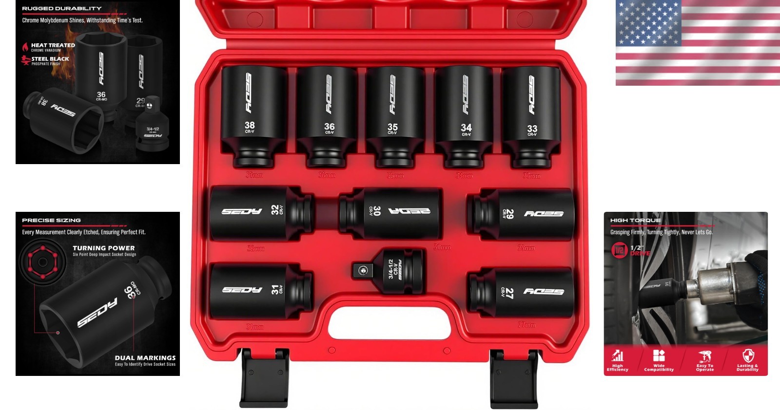 Large Size Metric Impact Socket Set 1/2 Drive».