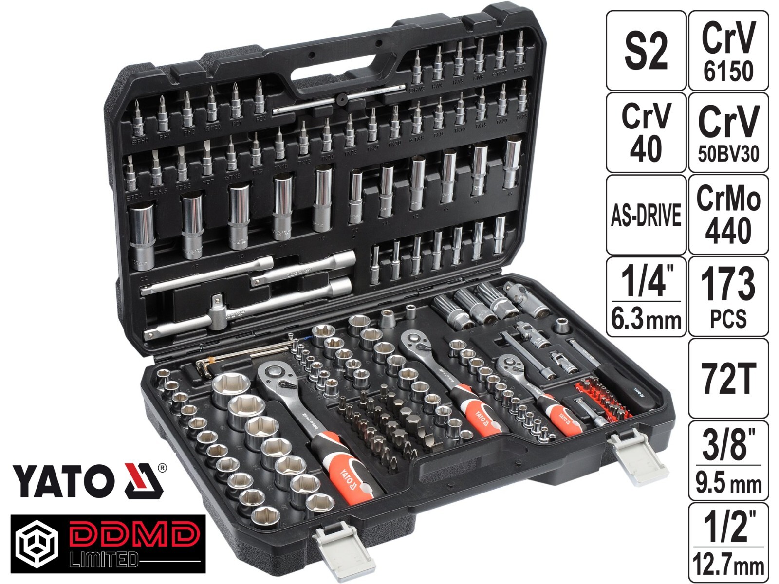 Socket screwdriver bit Ratchet Set Mechanic Toolbox Tool Kit 173pc YATO YT-38931