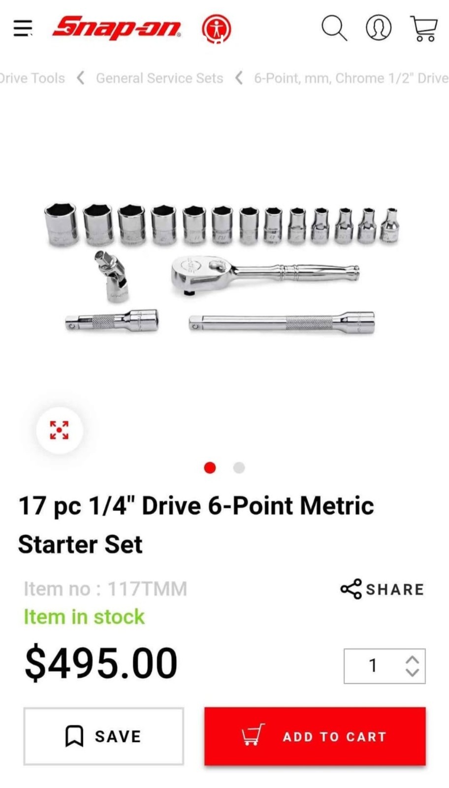 17 pc 1/4″ Drive 6-Point Metric Starter Set. (Item no: 117TMM)